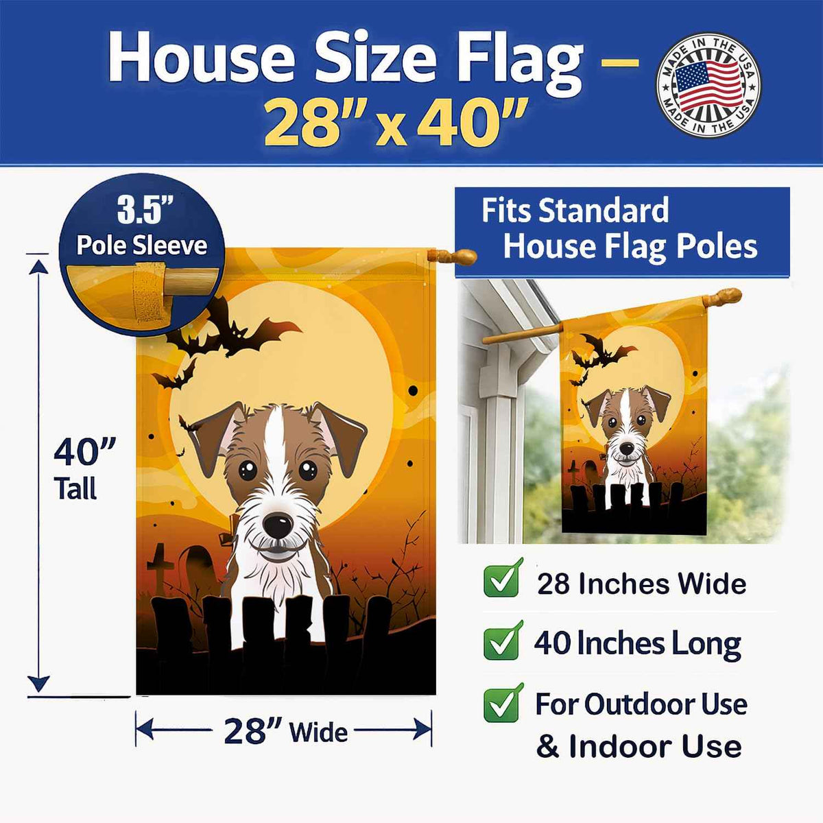 Caroline's Treasures BB1760CHF Halloween Jack Russell Terrier Canvas House Size Flag, Multicolor, Large