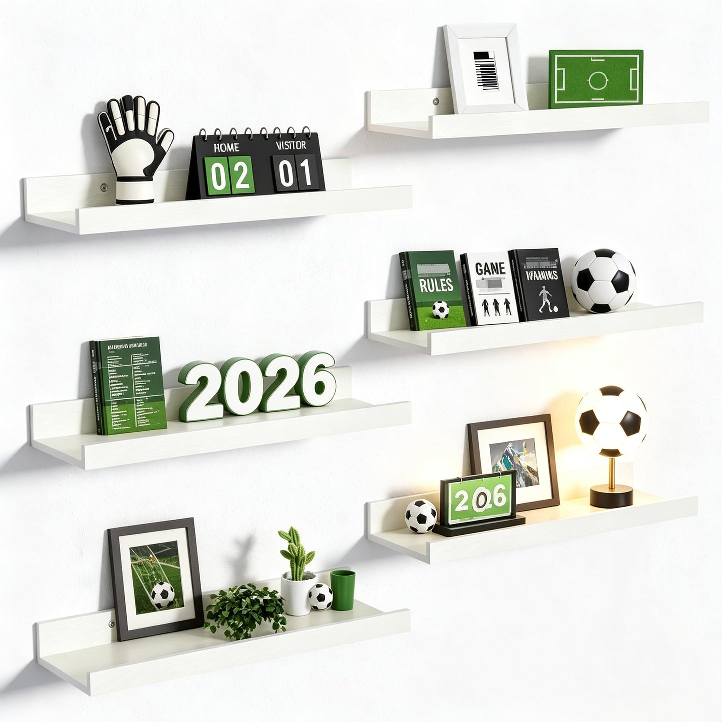 upsimples Floating Shelves for Wall, Decor Storage Set of 6, Wall Mounted Wood Shelves for Bedroom, Living Room, Bathroom, Kitchen, Picture Ledge Shelves, White 🍁 All In One Marketplace Canada