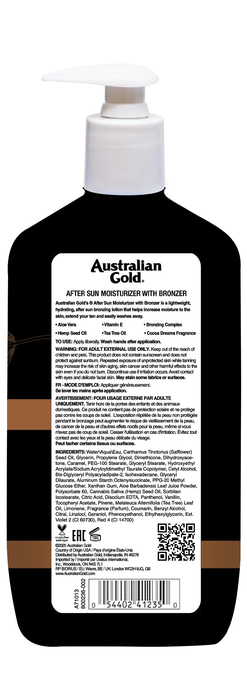 Australian Gold After Sun Moisturizer with Bronzer 16oz-473ML Aloe, Vitamin E, Instant Colour, Moisturizing Cream, Cocoa Dreams Scent 🍁 All In One Marketplace Canada