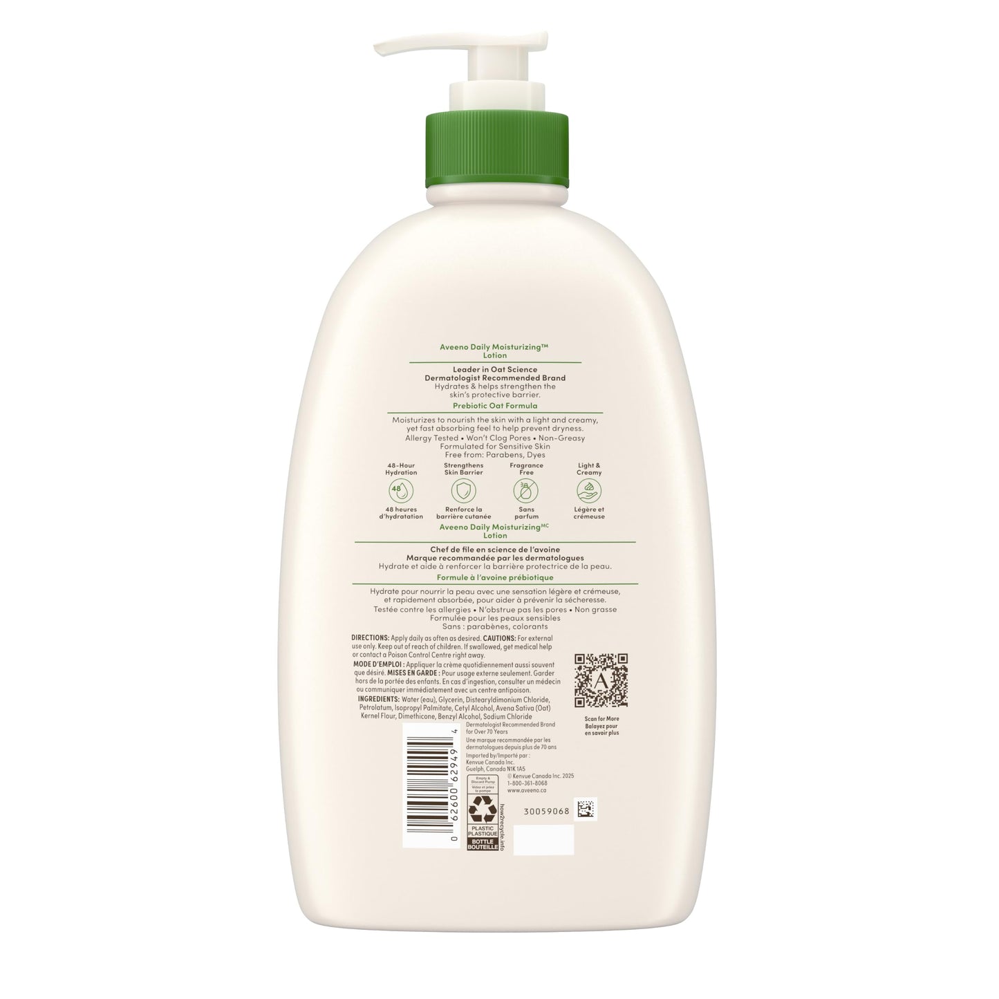 Aveeno Daily Moisturizing Body Lotion with Soothing Prebiotic Oat, Gentle Lotion Nourishes Dry Skin With Moisture, Paraben-, Dye- & Fragrance-Free, Non-Greasy & Non-Comedogenic, 975 ml 🍁 All In One Marketplace Canada