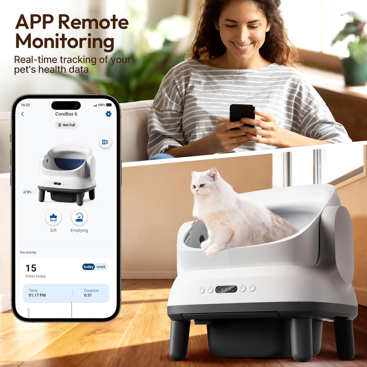 Happypaw Open-Top Self Cleaning Litter Box - Large Capacity Automatic Litter Box for Multiple Cats with Safety Protection, App Control, Odor-Free, Anti-Leakage Material, Includes Trash Bags 🍁 All In One Marketplace Canada