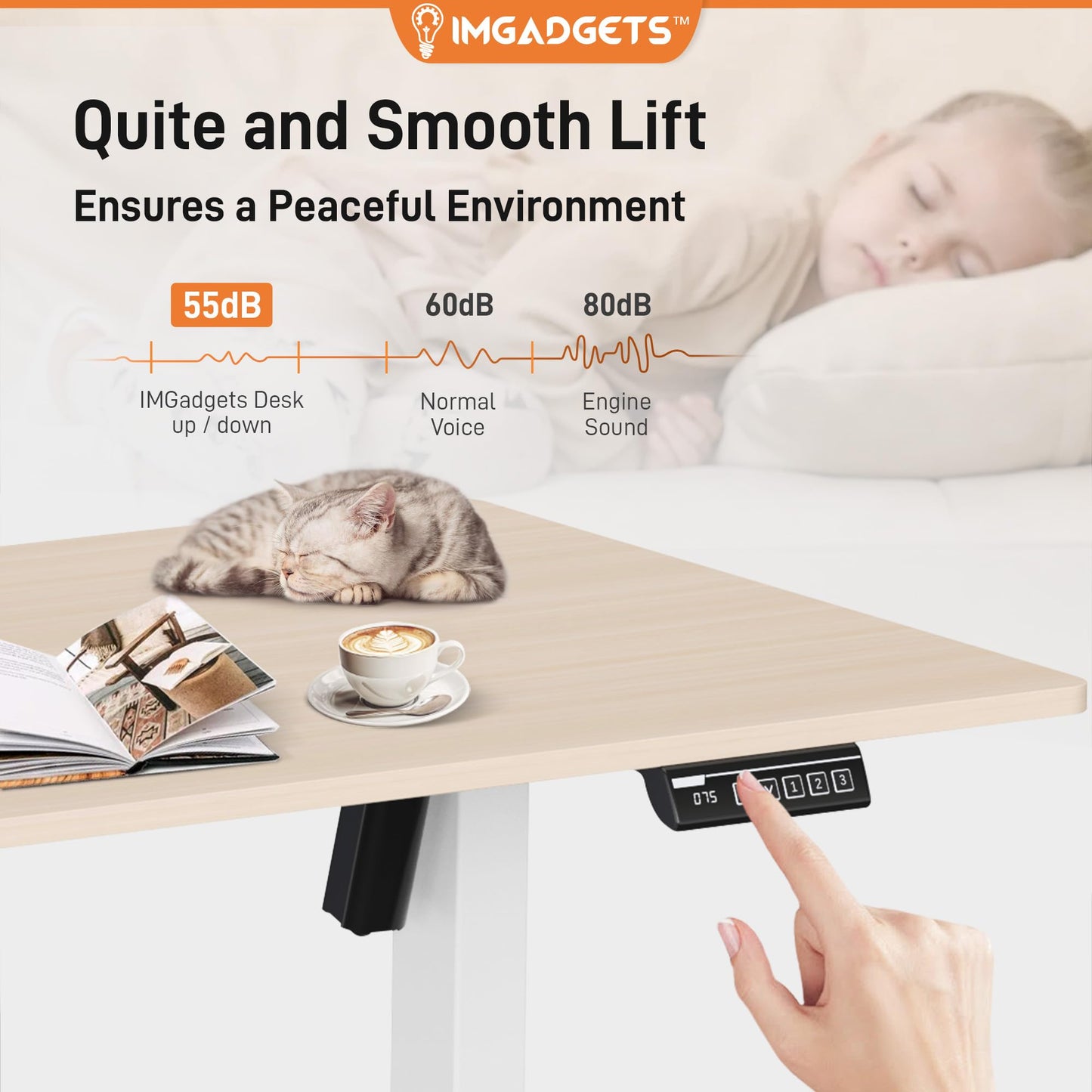 IMGadgets Electric Standing Desk, 47x24 Inches Height Adjustable, 2026 6th Gen Quiet Motor Ergonomic Sit Stand Desk, Computer Desk for Home Office, Height Memory Buttons, Display, 2 Headphone Holders 🍁 All In One Marketplace Canada