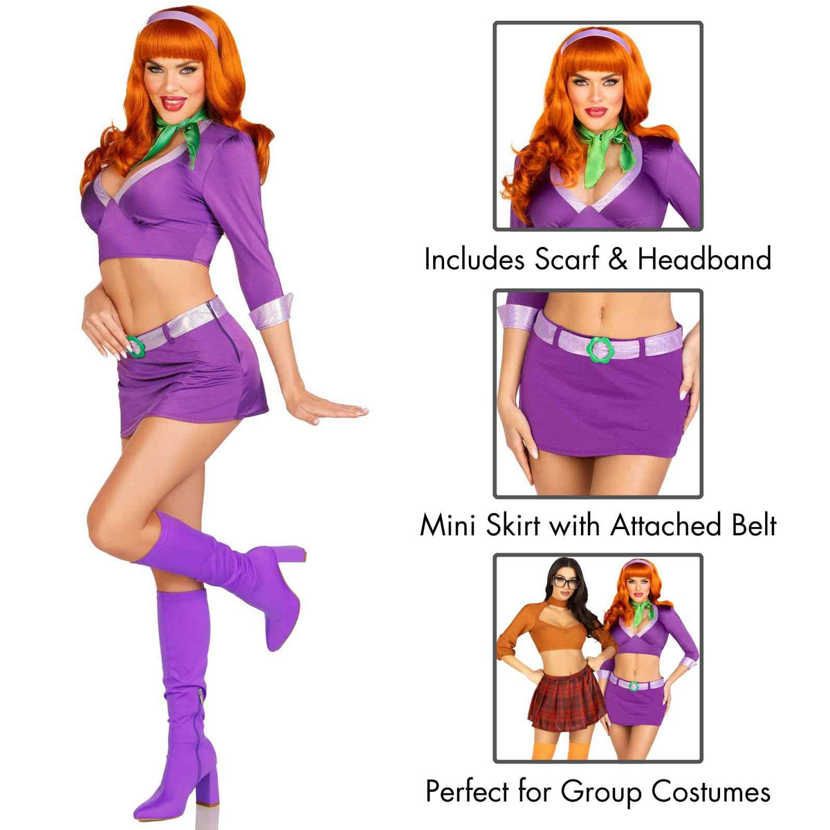 Leg Avenue Women’s 4 PC Meddling Cutie Halloween Costume with Purple Headband, XS