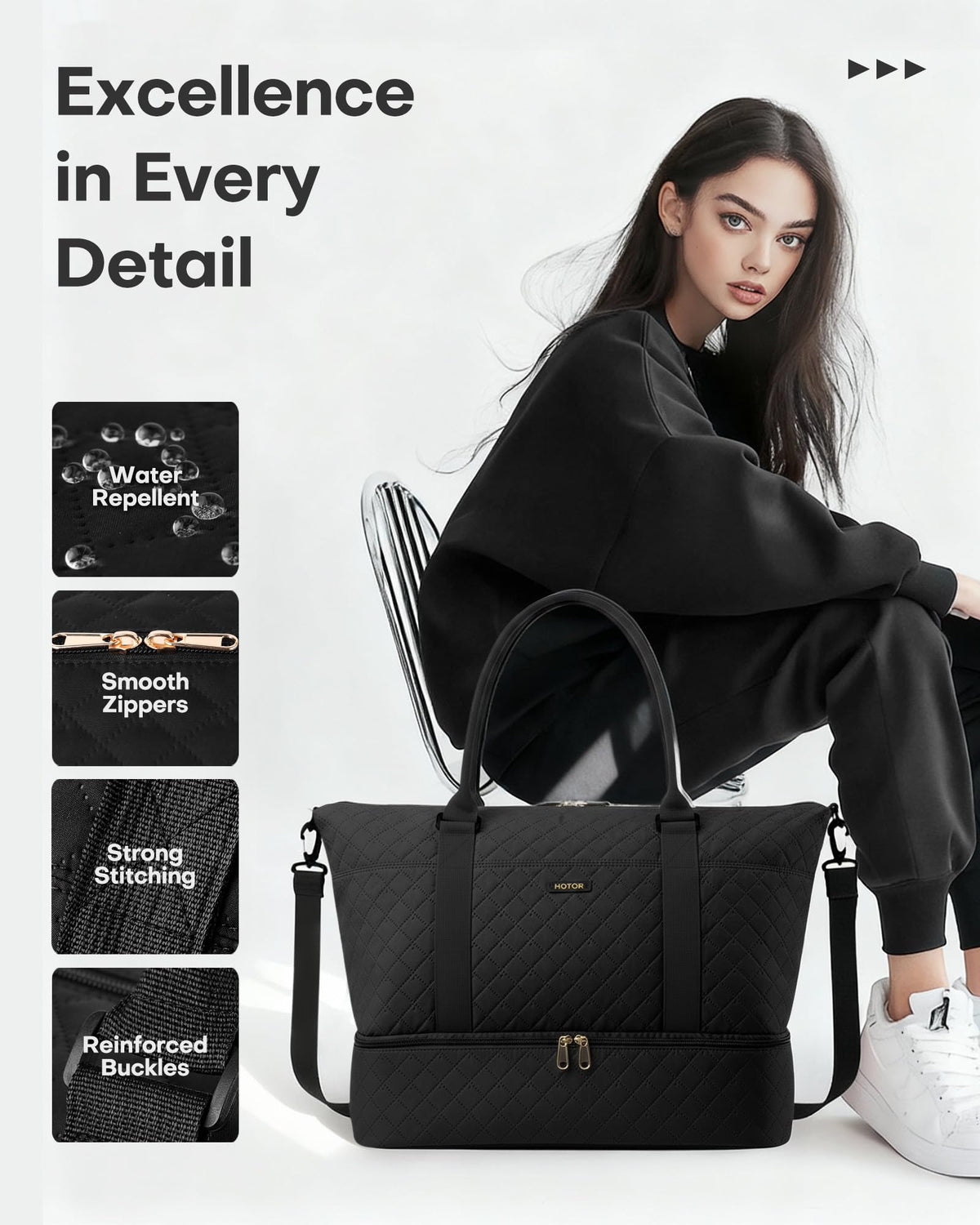 HOTOR Travel Duffel Bag - Large Weekender Bags for Women, Carry On Bag with Shoe Compartment, Overnight Bag with Toiletry Bag for Travel Essentials and Travel Accessories, Black, 34.0 x 45.0 x 20.0 cm 🍁 All In One Marketplace Canada