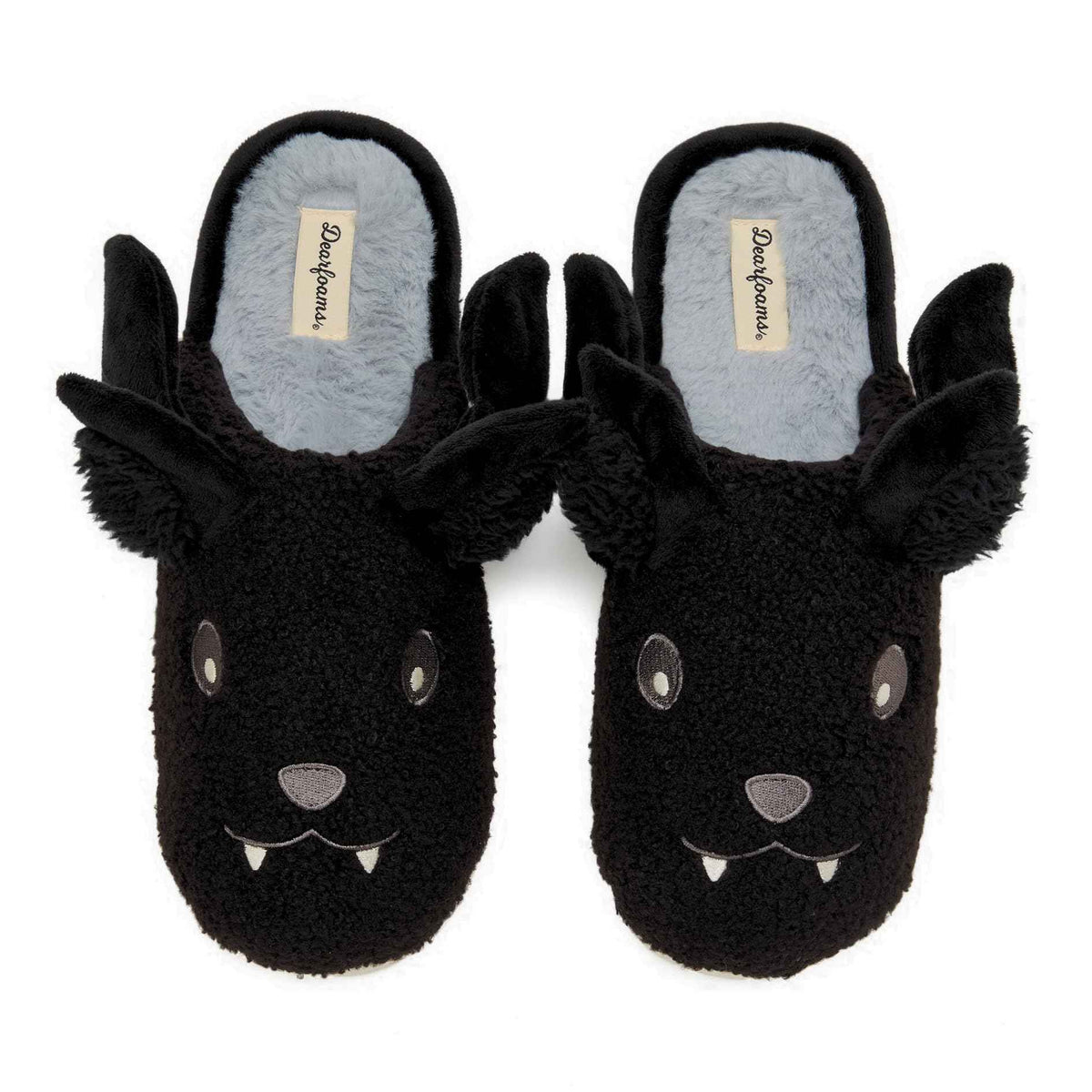 Dearfoams Unisex-Adult Spooky Fuzzy Halloween Pumpkin Jack O Lantern Slipper, Black Bat, 13-14 Women/11-12 Men