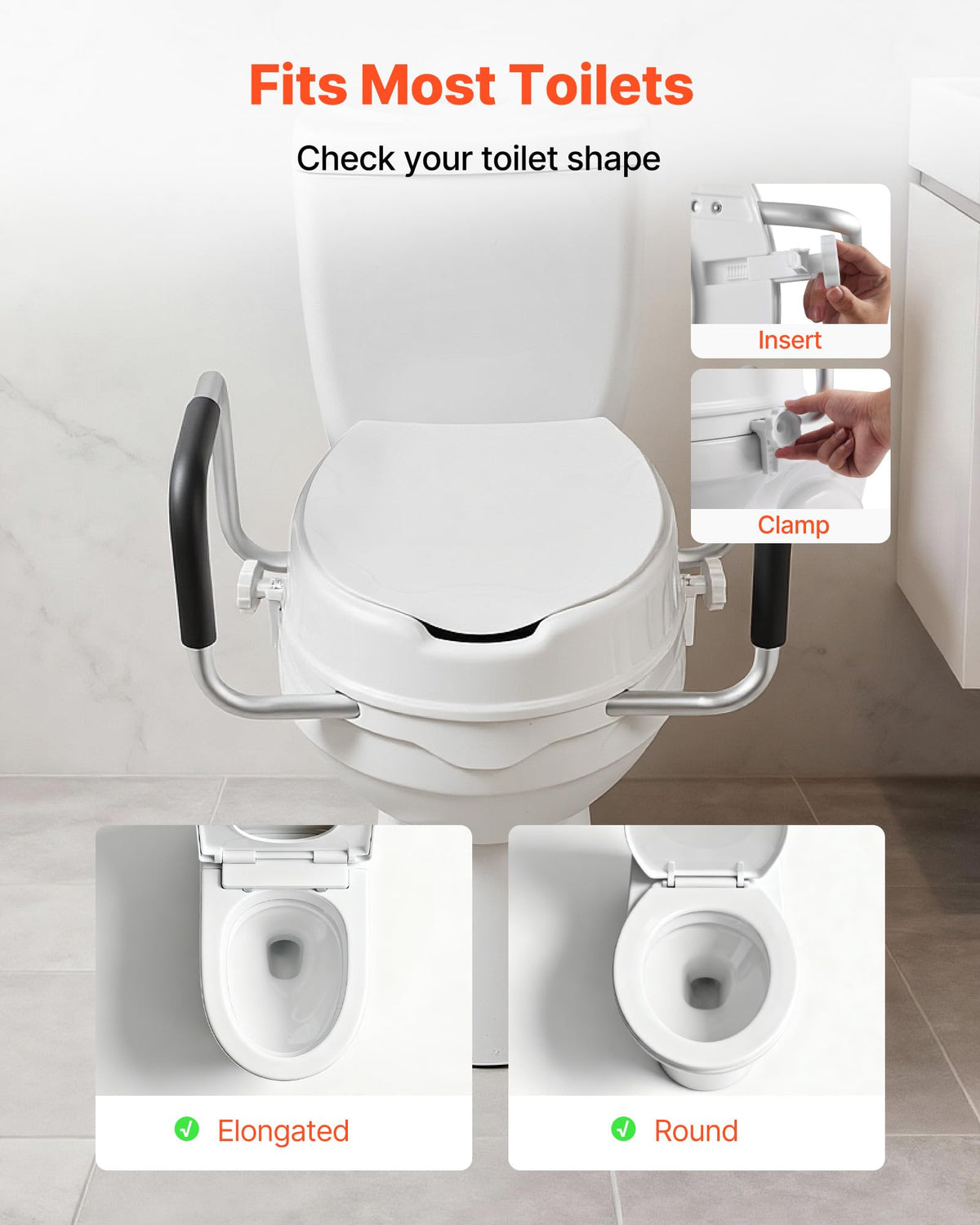 VEVOR Raised Toilet Seat with Arms, 300 lbs Load Capacity, 4-Inch Lift Height, Widened Commode Elevated Toilet Seat Riser with Padded Handles for Seniors, Elderly, Handicap, Disabled, and Adults Use 🍁 All In One Marketplace Canada