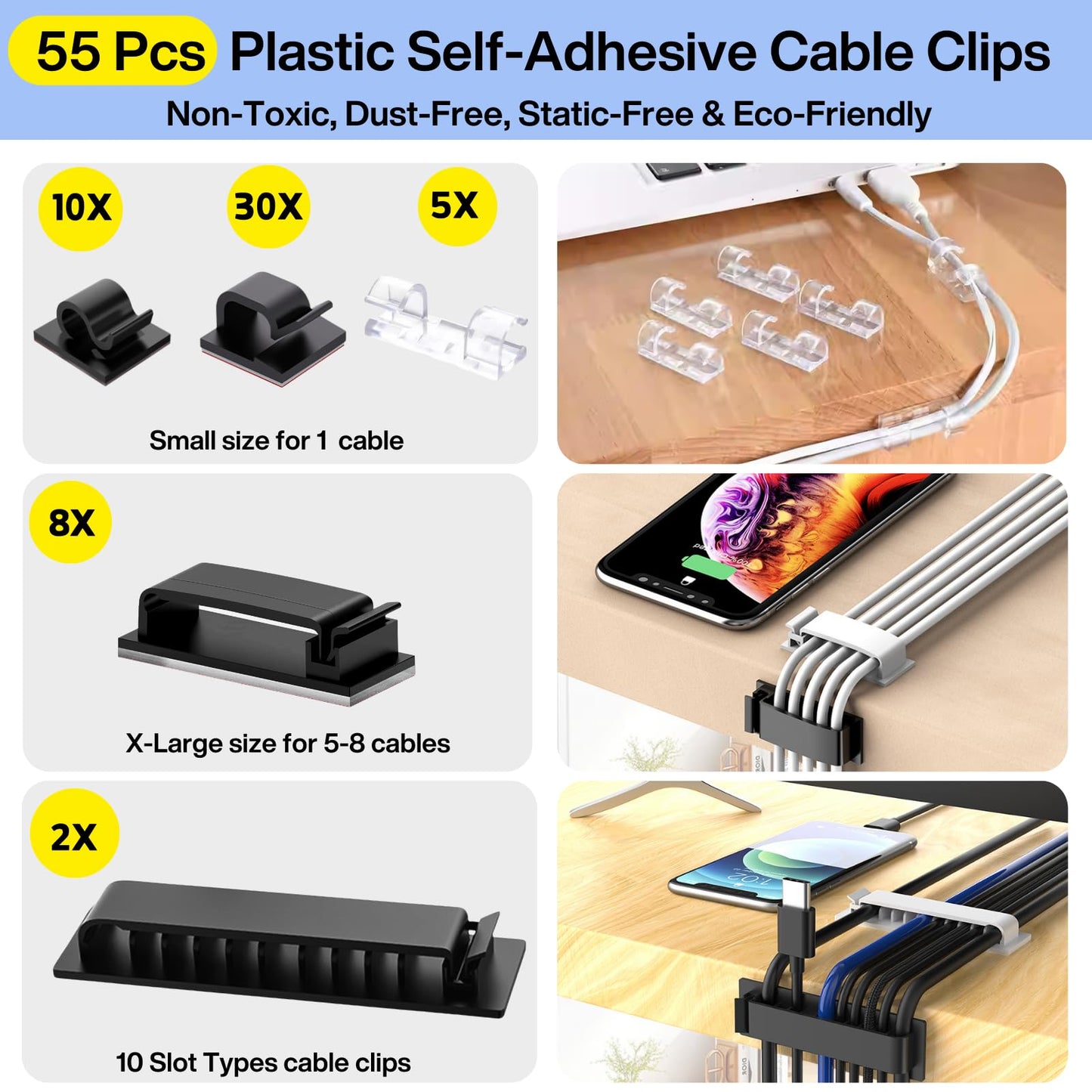 [313Pcs] Cable Management Kit, 67 Adhesive Cable Clips, Topavatop Desk Cord Organizer, 22 Reusable Cable Strap, 4 Cable Sleeve Split, 200 Nylon Cable Zip Ties with 20 Mounts for TV Office Home, Black 🍁 All In One Marketplace Canada