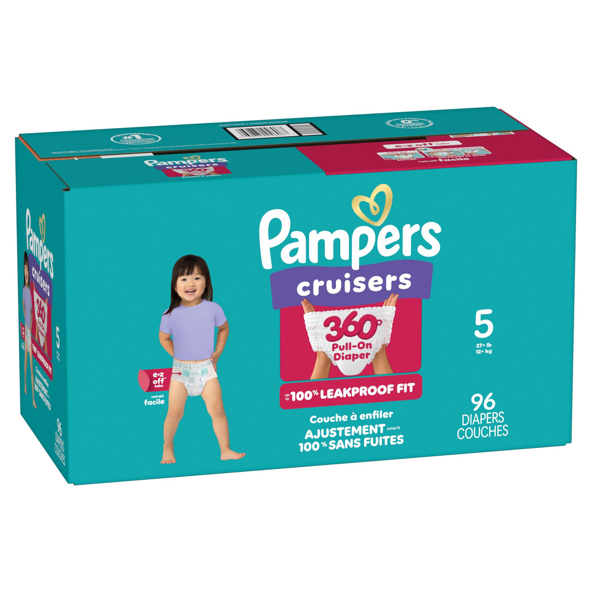 Pampers Diapers - Cruisers 360° - Size 5, up to 100% Leakproof Fit, Designed for Active Babies, Pull On Diaper, EZ Off Tabs Designed for Easy Changes, 1 Pack (Count of 96) 🍁 All In One Marketplace Canada