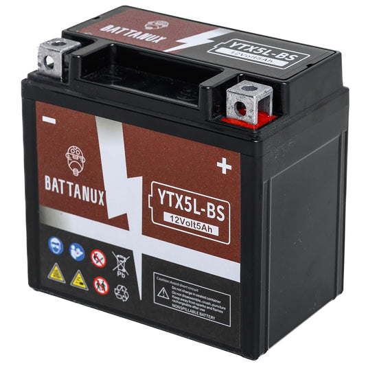Battanux YTX5L-BS 12V5Ah SLA/AGM Motorcycle Battery - Maintenance Free, No Tool Installation, Advanced Tech, Environmental | Fits ATV/UTV/Snowmobile/Motorbike 🍁 All In One Marketplace Canada
