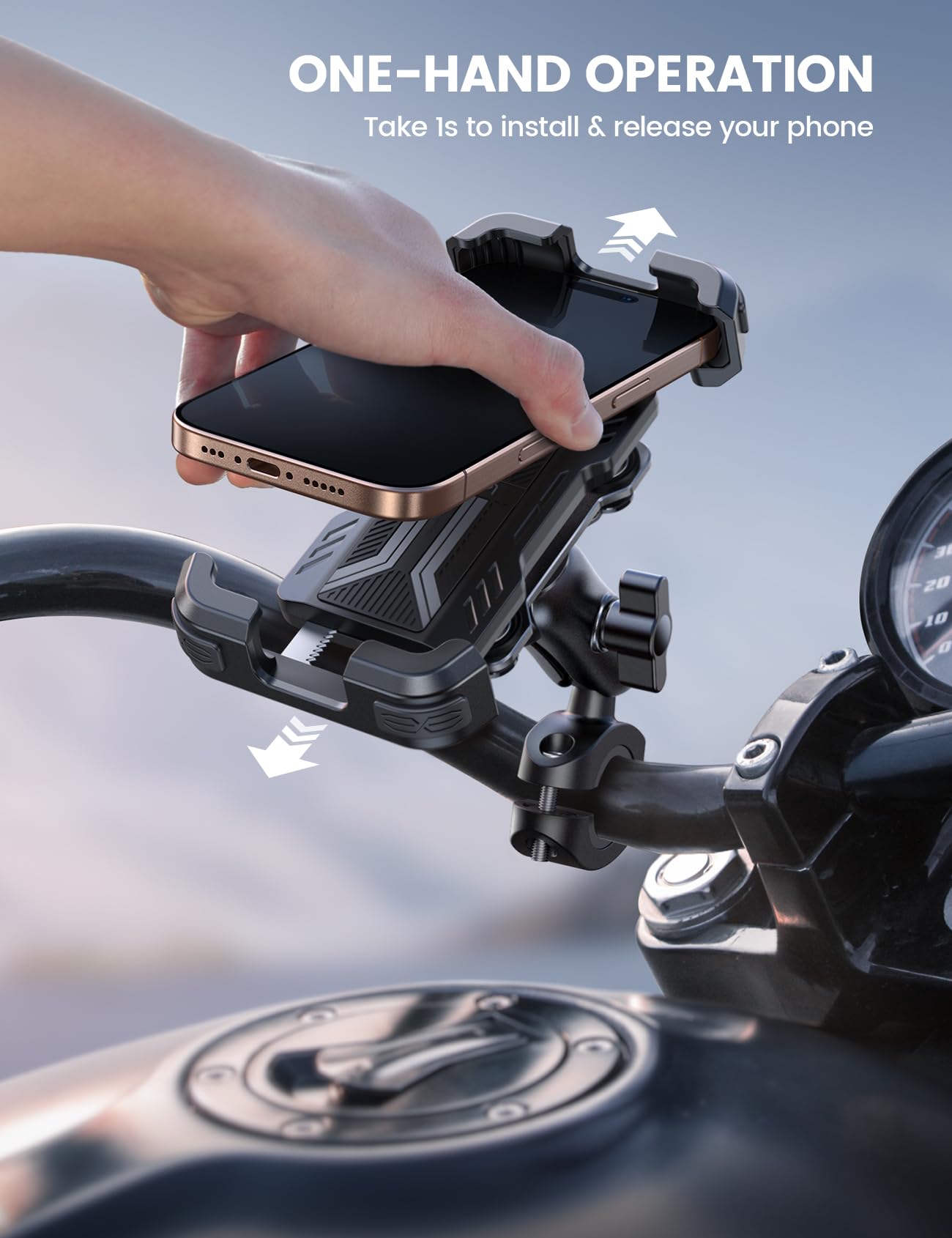 Lamicall Motorcycle Phone Mount Holder - [Dual Vibration Dampener] [720° Adjustment Arm] Motorcycle Cell Phone Holder, Bike Handlebar Phone Mount for iPhone 17 Pro/Air/16/15/14 Pro Max, 4.7-6.7" Phone 🍁 All In One Marketplace Canada