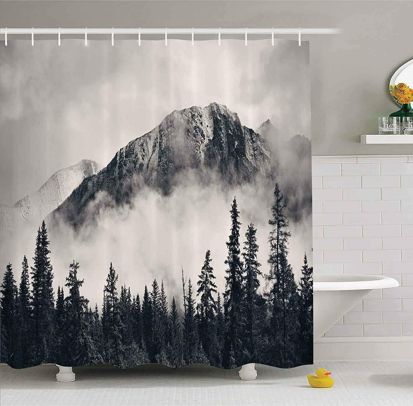 Mantto Canadian Smoky Mountain Cliff Outdoor Idyllic Photo Art Shower Curtain, National Parks Home Decor Curtain, Waterproof Polyester Fabric Bathroom Shower Curtain with Hooks 72" x 72" 🍁 All In One Marketplace Canada