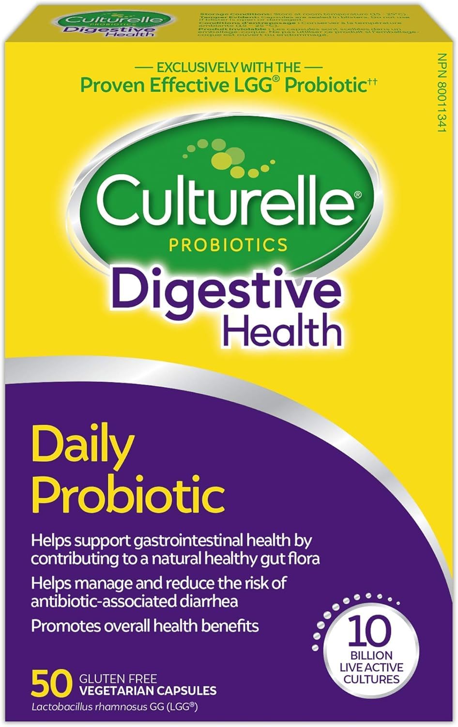 Culturelle Daily Digestive Health Daily Probiotic for Men and Women, With 100% Naturally Sourced Lactobacillus GG Strain, Pharmacist Recommended Gluten Free and Vegan, 50 Count Capsules (Pack of 1) 🍁 All In One Marketplace Canada