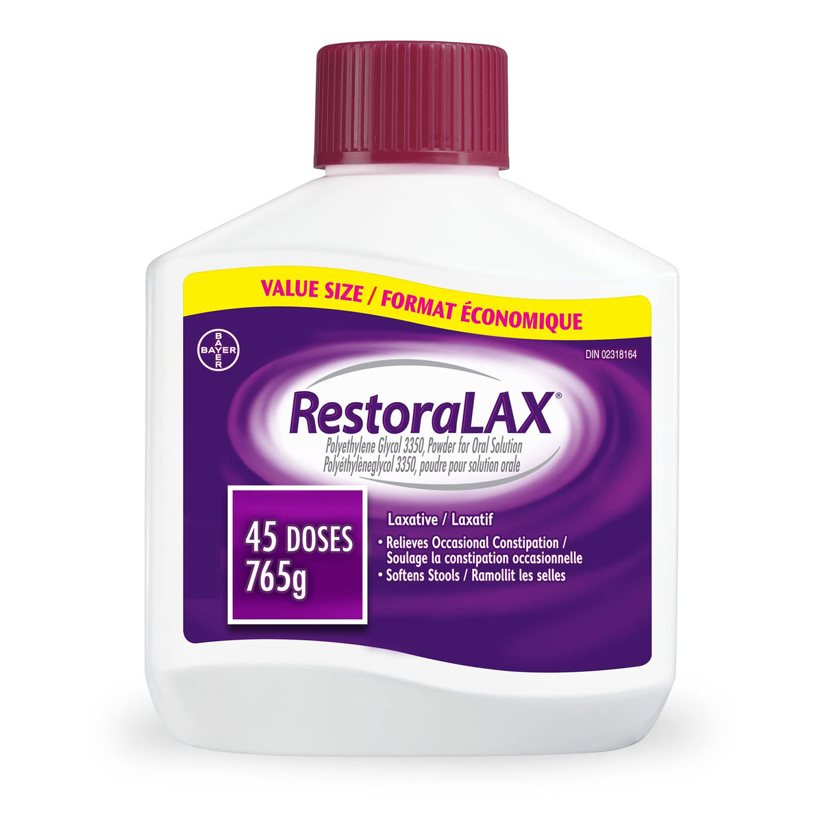 RestoraLAX Powder Stool Softener Laxative - Laxatives For Constipation, Effective Constipation Relief For Adults, No Taste, No Grit, No Gas, No Bloat, No Cramps, No Sudden Urge, 45 Doses, 765 grams 🍁 All In One Marketplace Canada
