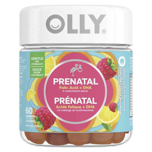 OLLY Prenatal Gummy Supplement Sweet Citrus Multivitamin to help support Mommy & Baby, with no artificial flavours and colours, 30 day supply (60 gummies) 🍁 All In One Marketplace Canada