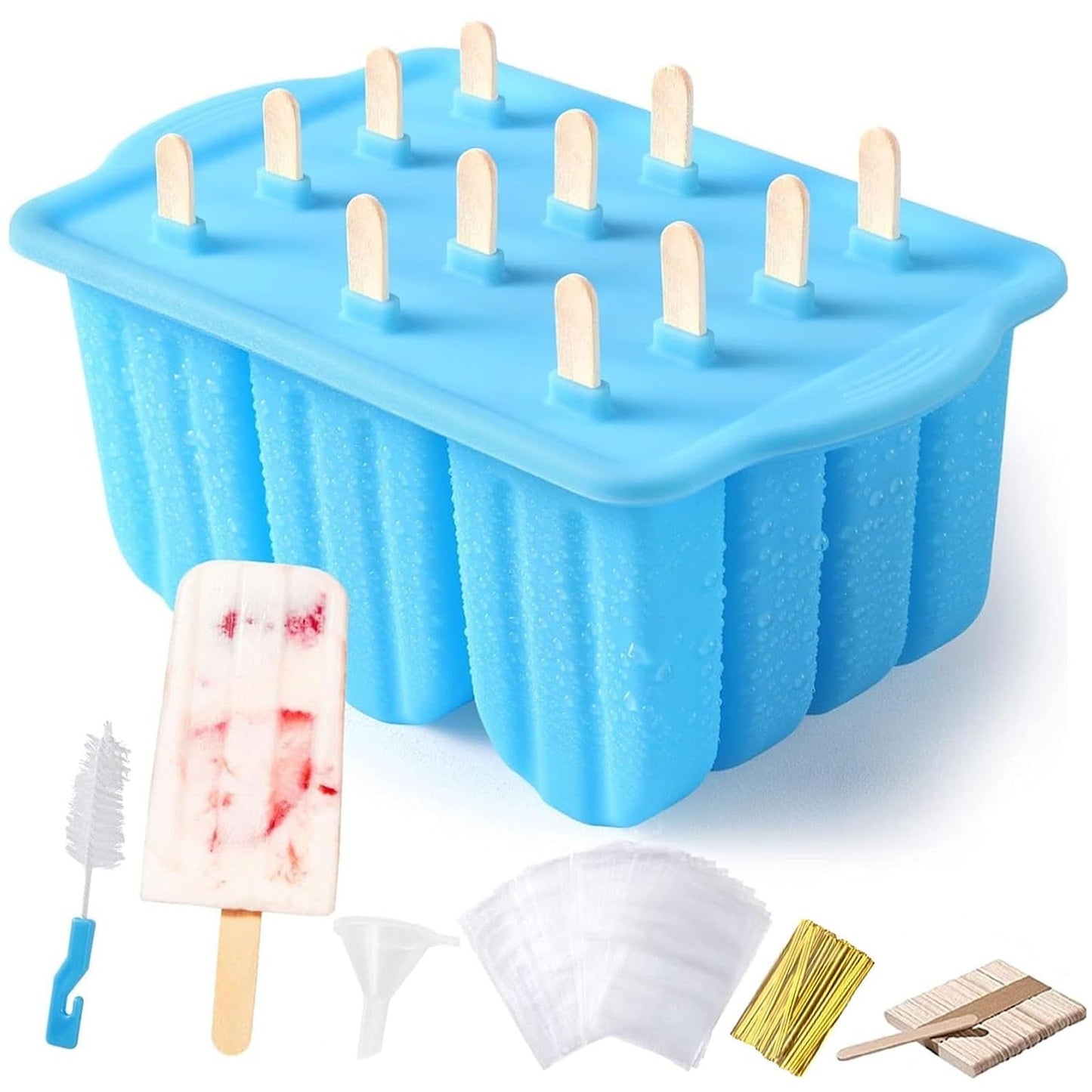 POLCANUR Popsicle Molds Silicone BPA-Free,12 Pieces Popsicle Trays for Freezer,Homemade Ice Cream Popsicle Molds,Large Ice Pop Maker Set,Reusable Ice Lolly Mould with 50PCS Popsicle Sticks 🍁 All In One Marketplace Canada