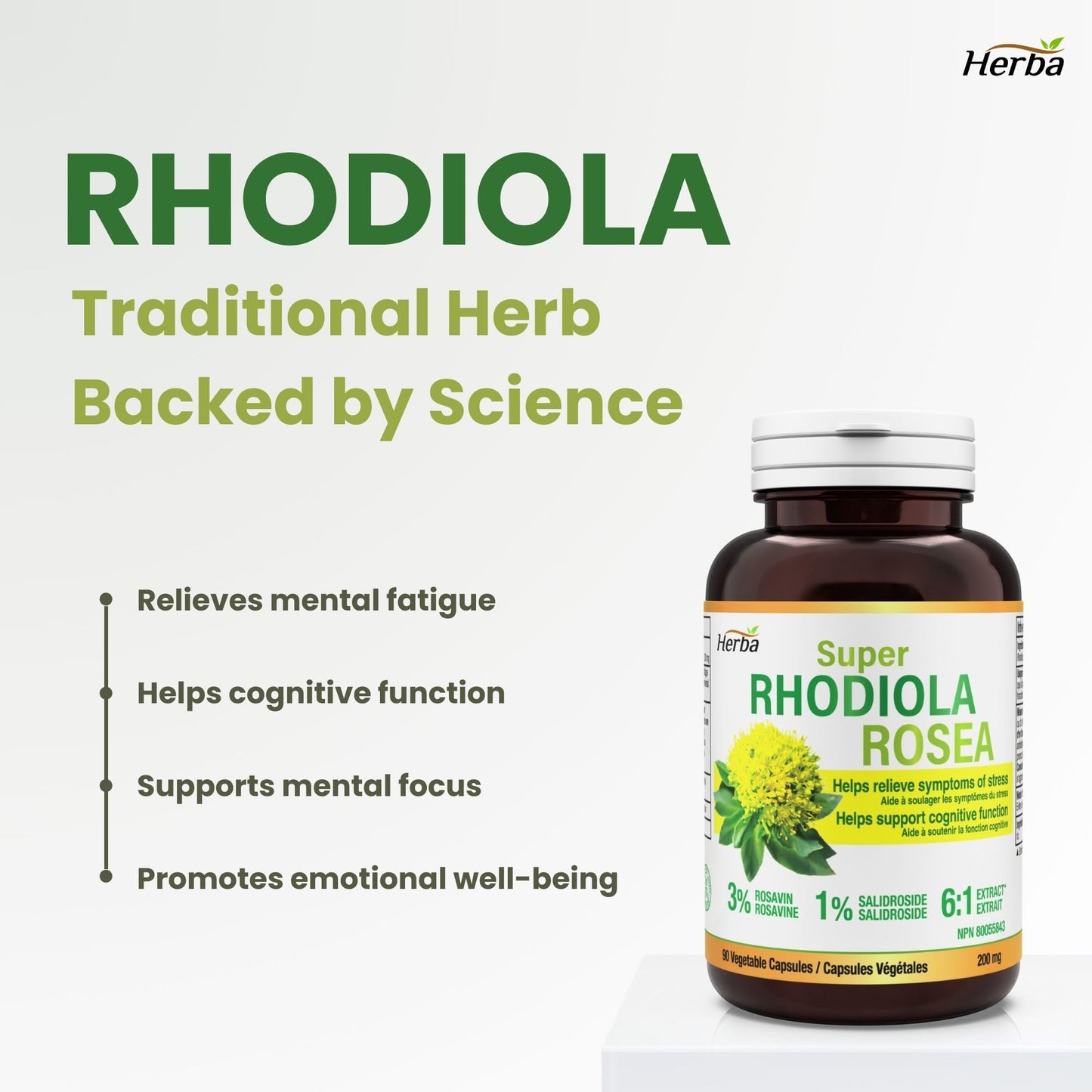 Herba Rhodiola Rosea Supplement 200mg - 90 Capsules | 6:1 Extract | Rhodiola Supplement with Min 3% Rosavins and 1% Salidrosides | Help Relieve Symptoms of Stress | Made in Canada 🍁 All In One Marketplace Canada
