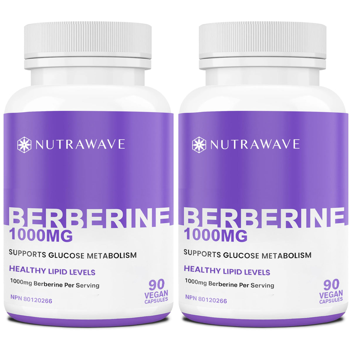Nutrawave PURE Berberine MAXIMUM POTENCY 1000mg per Serving (2 capsules 500mg each) Supports Blood Sugar Levels, Healthy Lipid (Fat) and Glucose Metabolism. Non-GMO, Vegan, Gluten Free. 90 Easy to Swallow Capsules- 2 pack 🍁 All In One Marketplace Canada