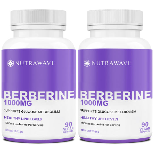 Nutrawave PURE Berberine MAXIMUM POTENCY 1000mg per Serving (2 capsules 500mg each) Supports Blood Sugar Levels, Healthy Lipid (Fat) and Glucose Metabolism. Non-GMO, Vegan, Gluten Free. 90 Easy to Swallow Capsules- 2 pack 🍁 All In One Marketplace Canada