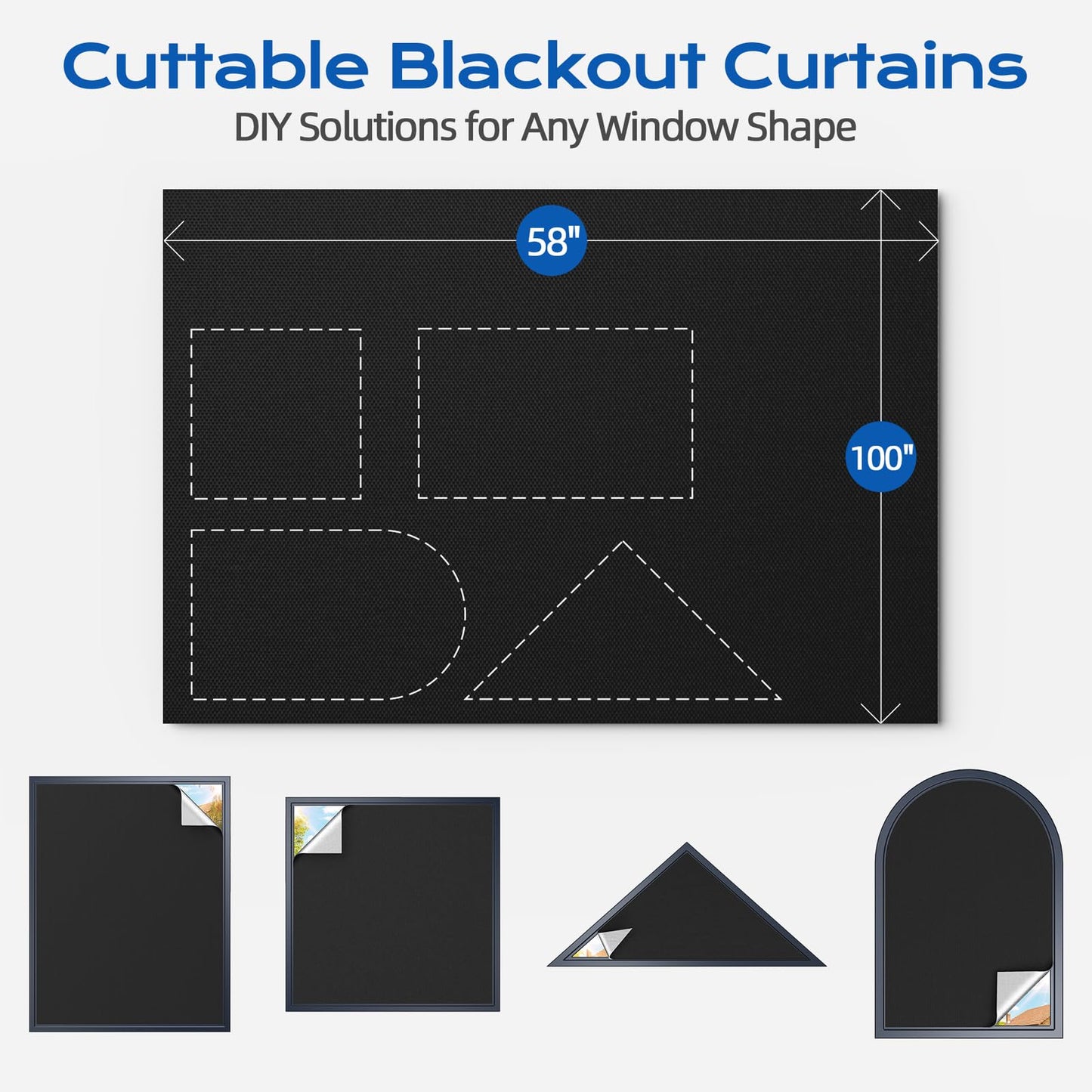 Blackout Curtains for Bedroom, 100" x 58" Portable Blackout Blinds with 20 Sets Hooks & Loops Strips for 100% Blackout Window Film, Temporary Blackout Shades for Windows Cover Nursery Travel RV- Black 🍁 All In One Marketplace Canada