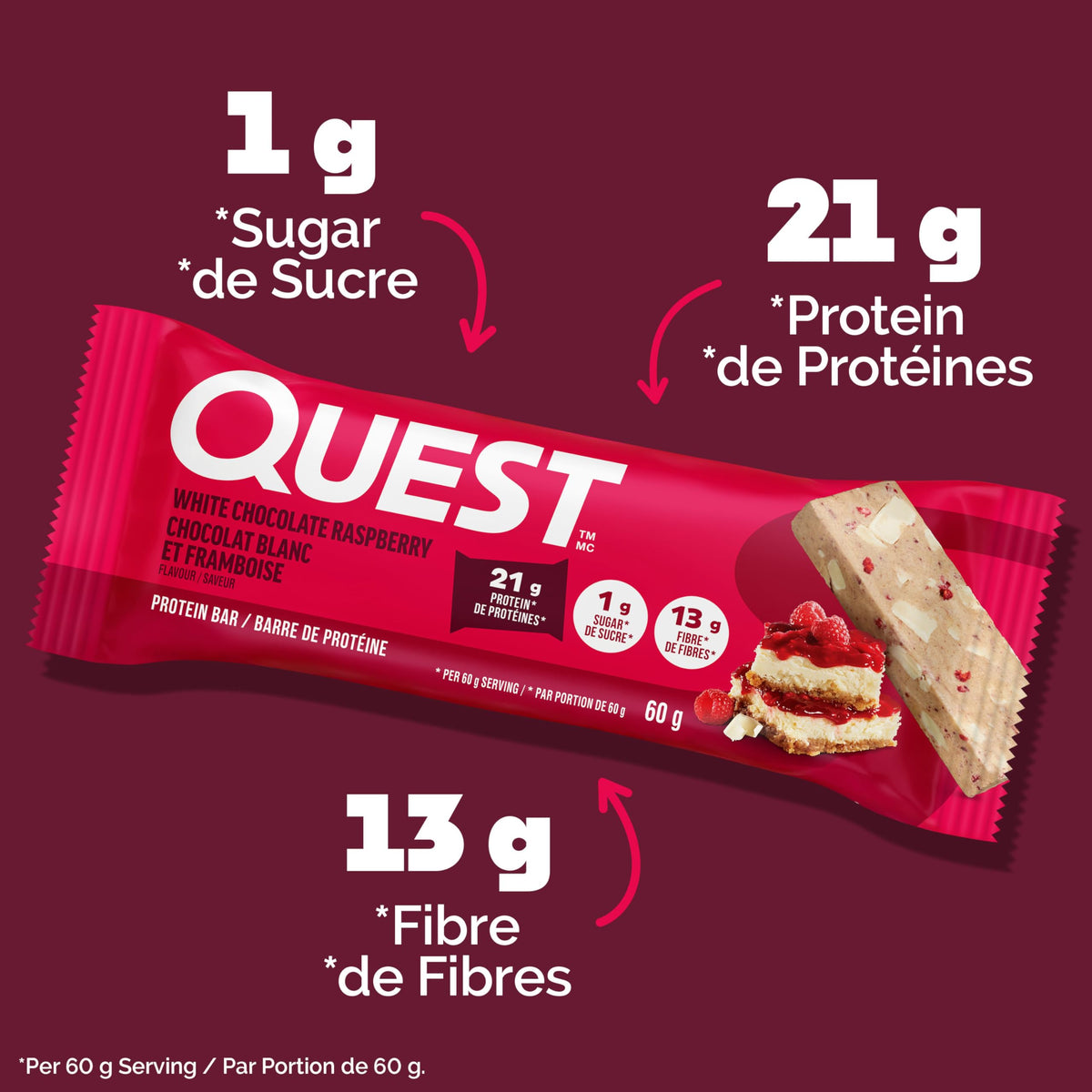 Quest Nutrition White Chocolate Raspberry Flavoured Protein Bar, High Protein, Gluten Free, Keto Friendly, Black, 12 Count (Pack of 1) 🍁 All In One Marketplace Canada