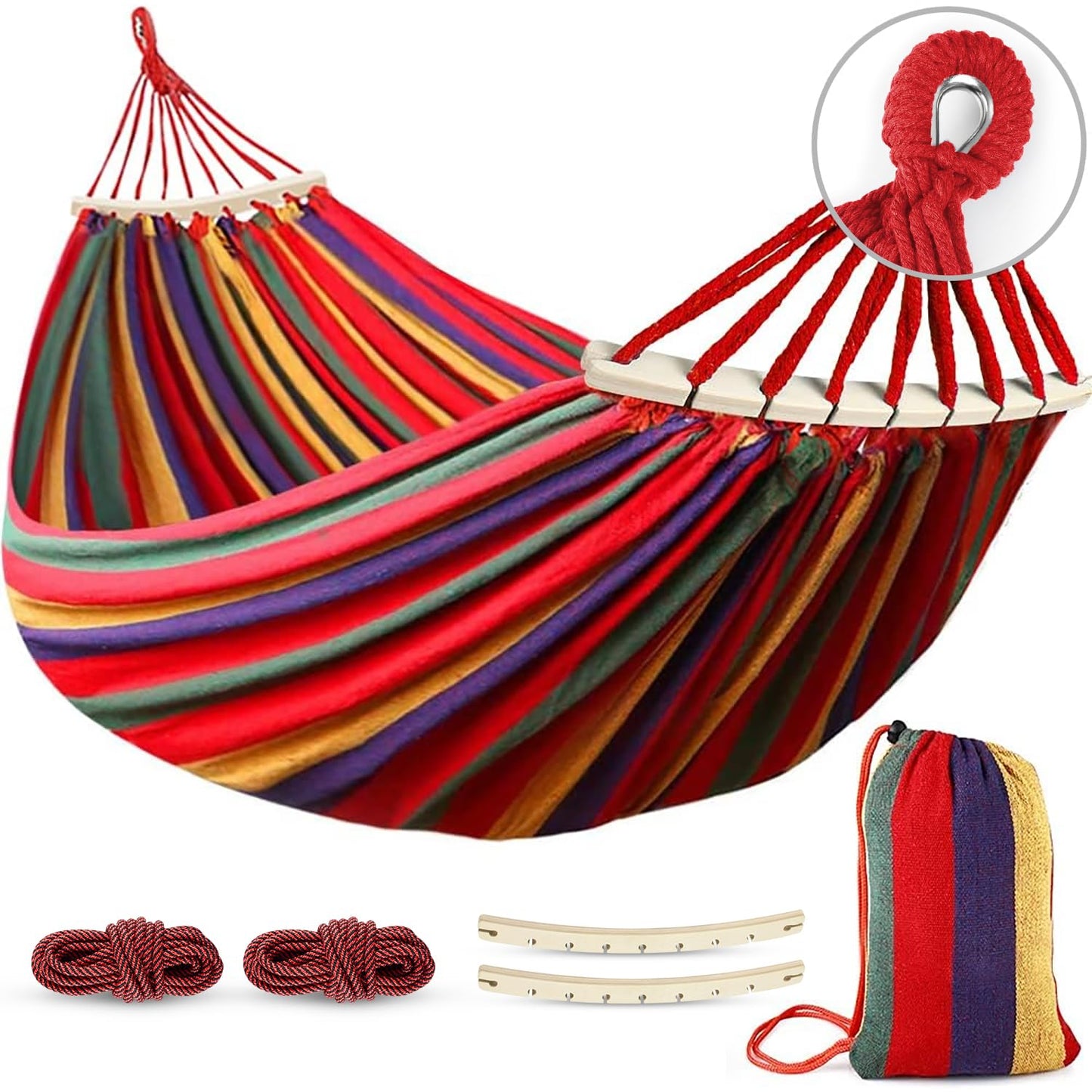 MOSFiATA Camping Hammock 550lb Upgraded Thickened 320G Durable Canvas Fabric Single Hammocks with Two Anti Roll Balance Beam and Sturdy Metal Knot Tree Straps for Camping, Patio, Backyard, Outdoor 🍁 All In One Marketplace Canada