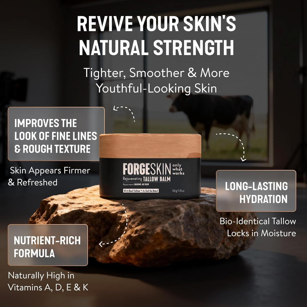 FORGE SKIN® Wrinkle Defense Beef Tallow Balm for Men [TALLOW-BASED] Moisturizer for Face Hydration - Hydrating Anti Aging Skin Cream - Natural Facial Skincare Lotion with Essential Oils (1.7 OZ) 🍁 All In One Marketplace Canada