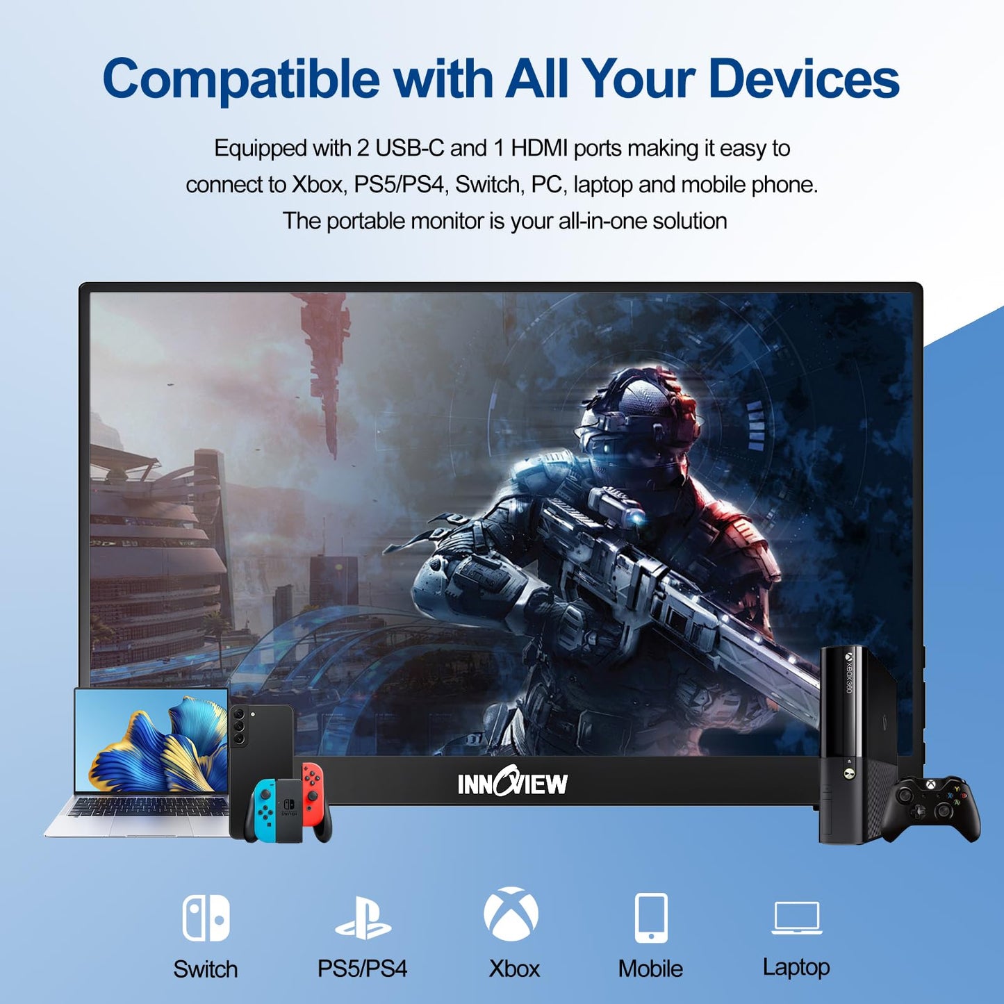 InnoView Portable Monitor 15.6" 1080P Portable Monitor for Laptop with Protective Sleeve Built-in 90° Adjustable Stand USB C HDMI Ultra-Slim Laptop Screen Extender for MacBook Phone PS Xbox Switch 🍁 All In One Marketplace Canada