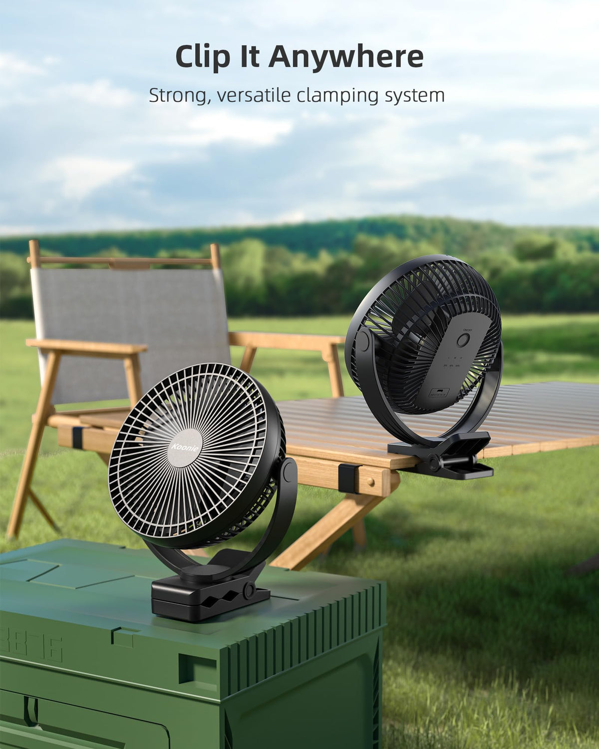 Koonie 10000mAh Clip on Fan Rechargeable, 8-Inch Battery Operated Desk Fan, USB Fan with 4 Speeds, Strong Airflow Sturdy Clamp for Golf Cart Office Desk Outdoor Travel Camping Tent Gym Treadmill,Black 🍁 All In One Marketplace Canada