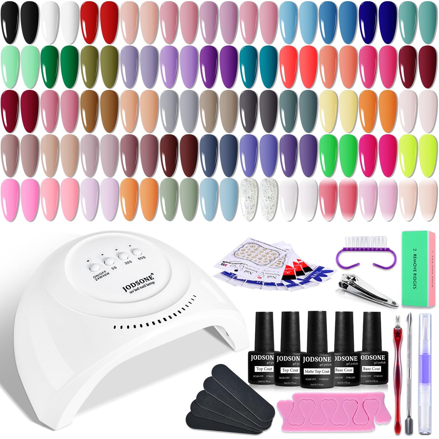 JODSONE 60 PCS Gel Nail Polish Kit with U V Light Base and Matte Glossy Top Coat Nail Gel Polish Soak off Manicure Accessory Tools Suitable for All Seasons 🍁 All In One Marketplace Canada