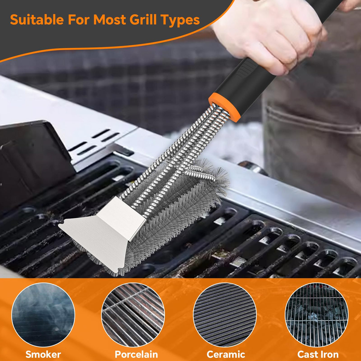 Fixmend 2 Pack BBQ Grill Brush, 15" BBQ Brushes for Grill, Rust-Proof Stainless Steel BBQ Cleaning Brush with Scraper, Ideal BBQ Accessories for Most Gas, Smoker, Porcelain Grill, Easily Clean Stains 🍁 All In One Marketplace Canada