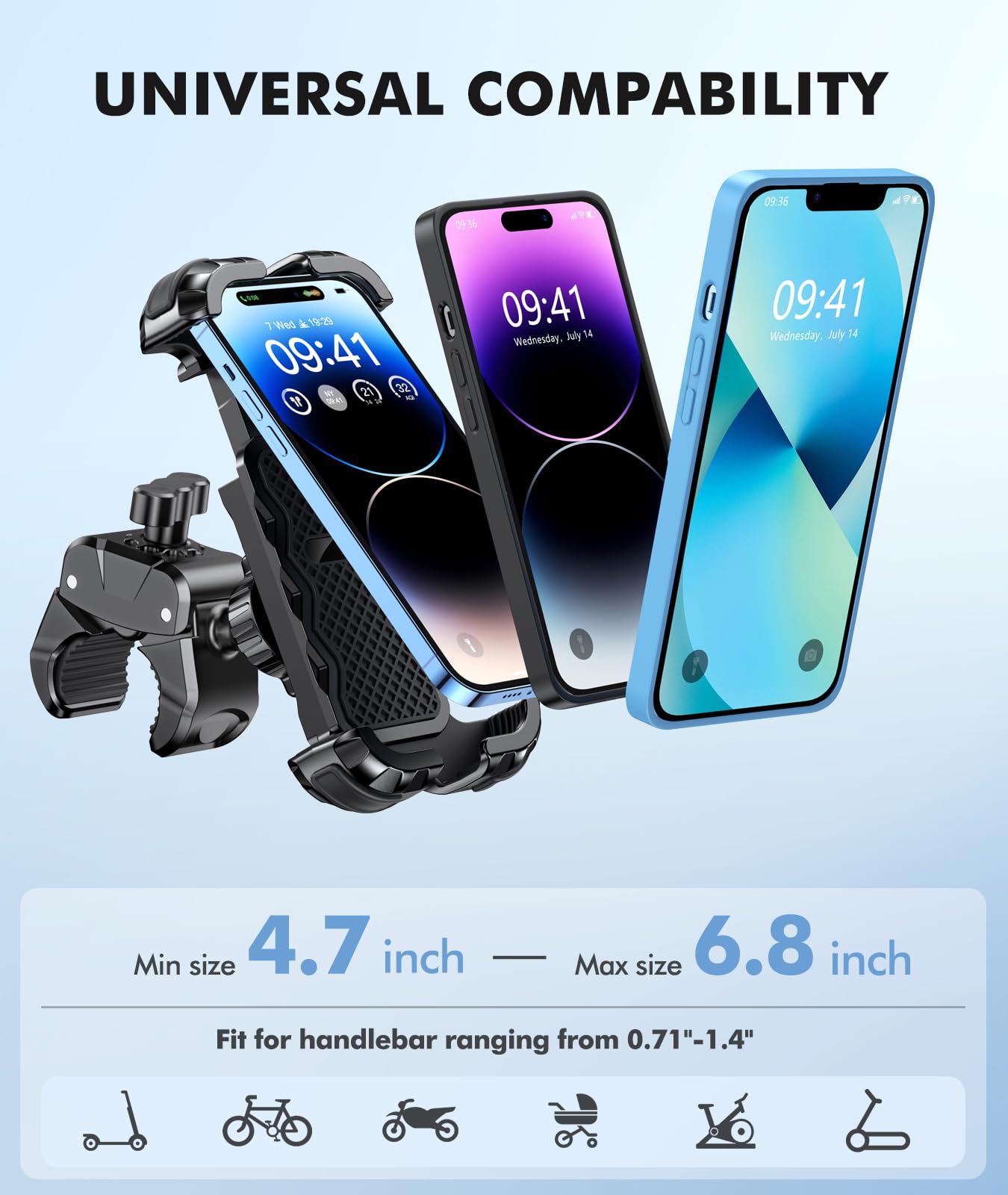 WOCBUY Bike Phone Mount, Upgrade [1s Lock][Secure Protection] Motorcycle Phone Mount, [360° Rotatable] Phone Holder for Bike Handlebar Compatible with iPhone/Samsung 4.7-6.8" Cell Phone 🍁 All In One Marketplace Canada