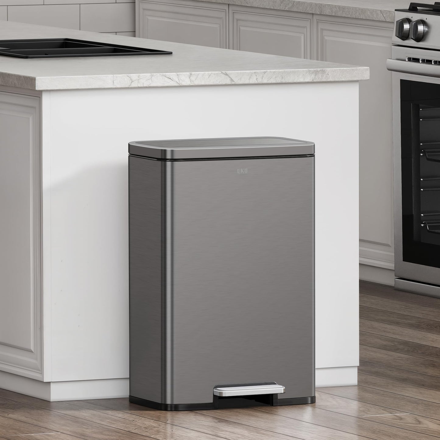 EKO Madison Gunmetal Steel 50 Liter/13.2 Gallon Step Trash Can with Inner Liner - Fingerprint Resistant Finish 🍁 All In One Marketplace Canada
