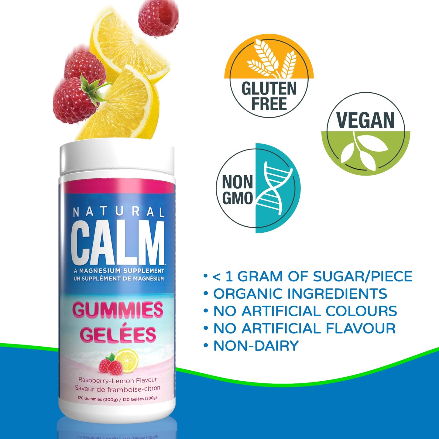 Natural Calm Magnesium Gummies (Raspberry Lemon Flavour), 120 Count - Chewable - Fast Absorbing - Relaxing - Vegan, Gluten-free, Ages 4 and up 🍁 All In One Marketplace Canada