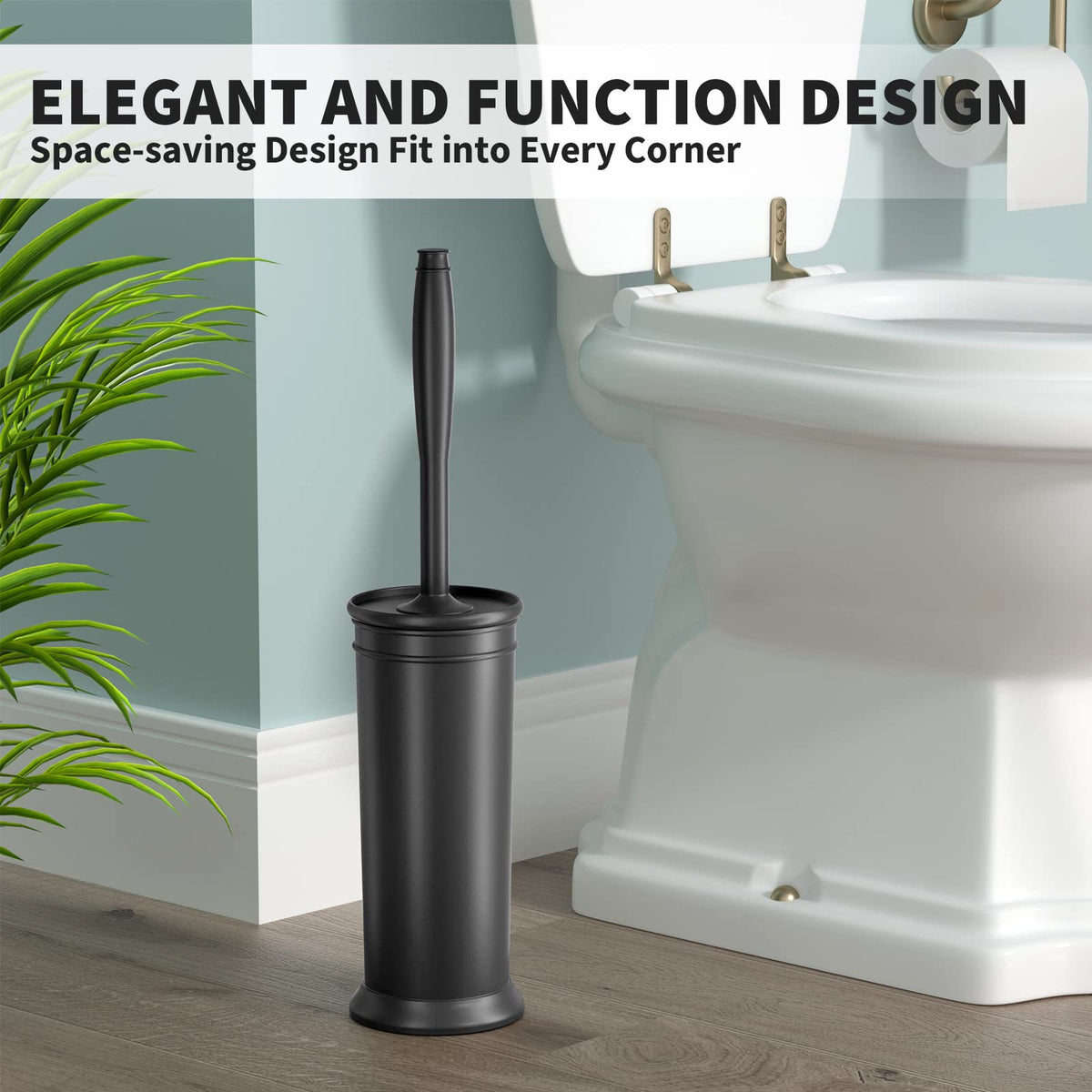 UPTRONIC Toilet Brush, Toilet Bowl Brush with Extra Long Handle Durable Bristles Toilet Scrubber and Covered Holder for Toilet Brush Set for Bathroom Cleaning (Black-02) 🍁 All In One Marketplace Canada
