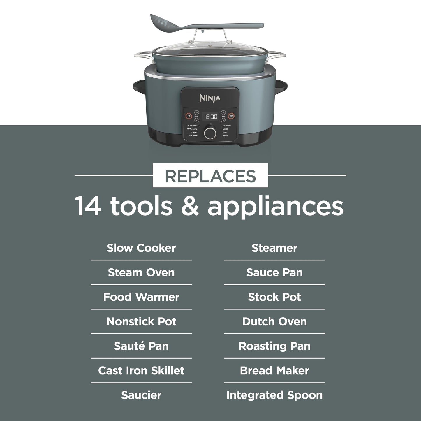 Ninja MC1001C Foodi PossibleCooker PRO 8.5 Quart Multi-Cooker, with 8-in-1 Slow Cooker,Dutch Oven,Steamer &More,Glass Lid & Integrated Spoon,Nonstick,Oven Safe Pot to 500°F,Sea Salt Gray,Sea Salt Grey 🍁 All In One Marketplace Canada