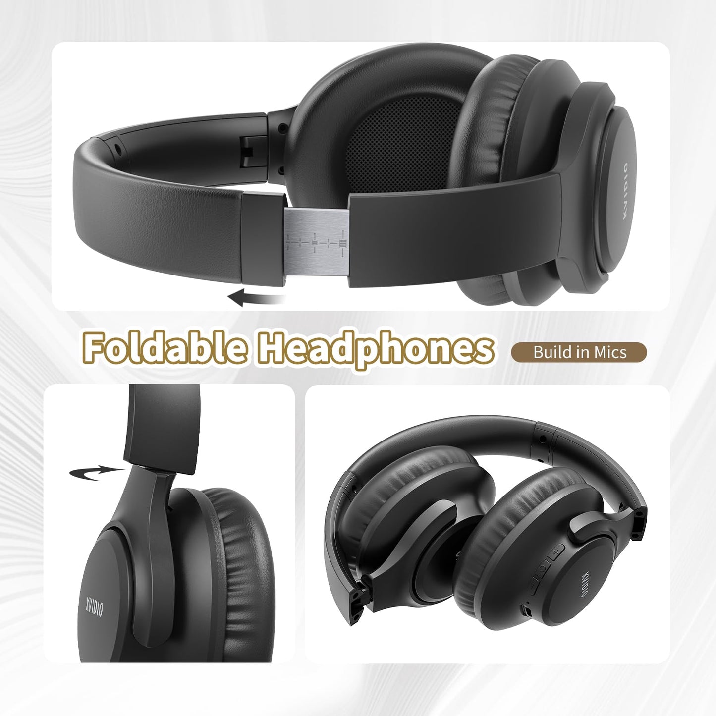 KVIDIO Bluetooth Headphones Over Ear, 65 Hours Wireless Headphones with Microphone, Foldable Lightweight HiFi Stereo Headset with Deep Bass Headphones for Travel Work Laptop PC Cellphone 🍁 All In One Marketplace Canada
