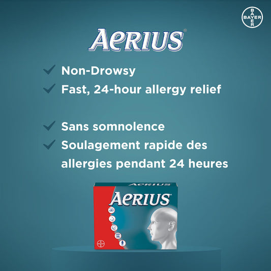 AERIUS Allergy Medicine, Fast Relief, 24-Hour, Non-Drowsy, 15 Symptoms, 24 Tablets 🍁 All In One Marketplace Canada