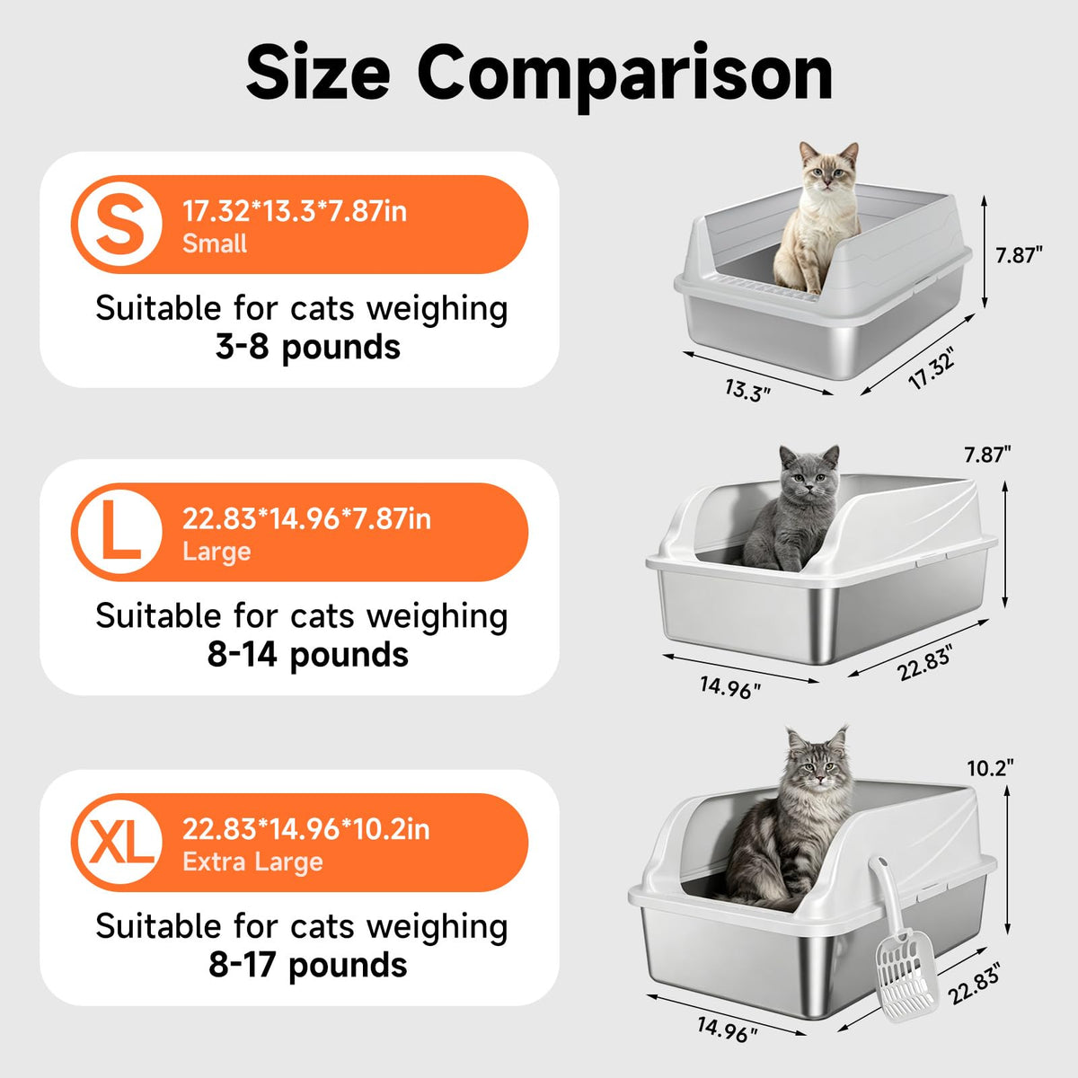Stainless Steel Cat Litter Box, Odor Free Metal Litter Box with High Sides Lid, Open Top Low Entry Litter Pan Include Scoop Easy Cleaning Anti-Scratch Kitty Cat Box Anti-Urine Leakage, Non-Sticky 🍁 All In One Marketplace Canada
