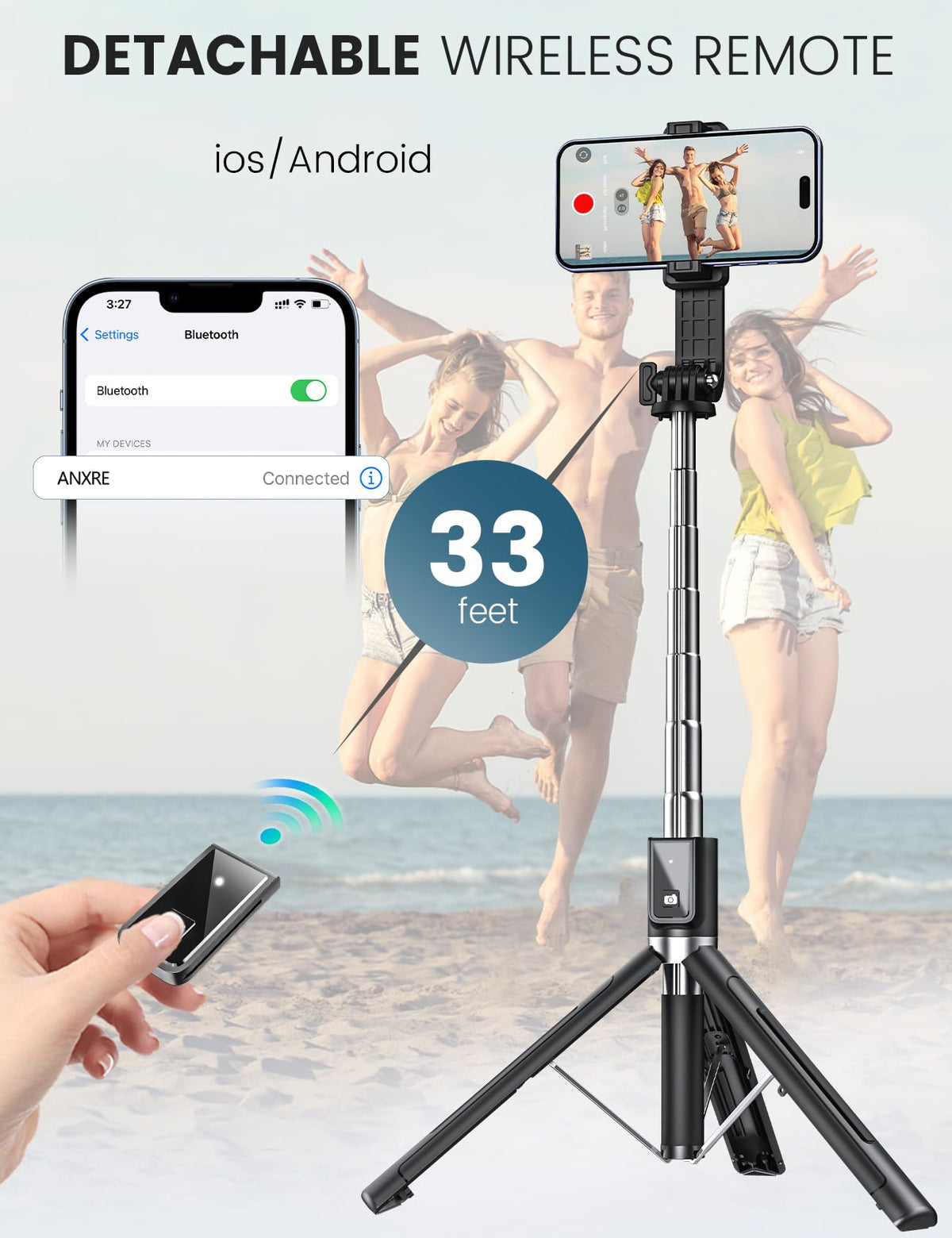 ANXRE Selfie Stick Tripod with Fill Light and Stable Base, Extendable Phone Tripod with Detachable Wireless Remote, 50" Travel Stand for Cell Phone Film & Vlog Compatible with iPhone Android Gopro 🍁 All In One Marketplace Canada