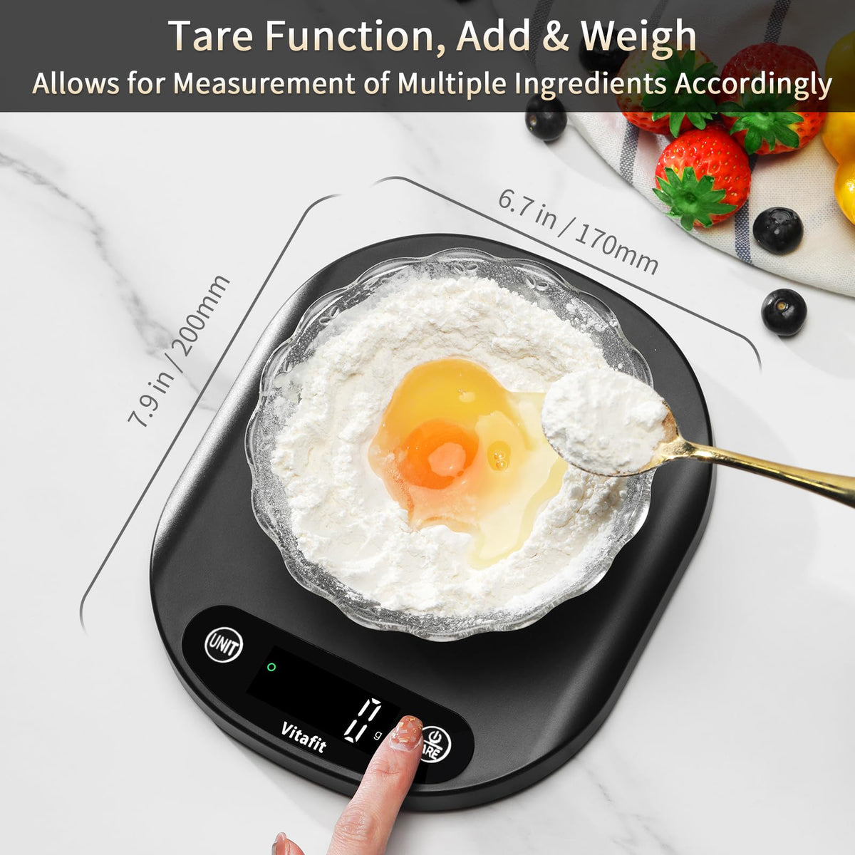 Vitafit 33lb Food Scale, High Accuracy 0.1oz by Our Professional Scale Factory Since 2001, Food Scale Digital Kitchen for Cooking Baking Coffee, LED Display, 3xAAA Battery, Black 🍁 All In One Marketplace Canada