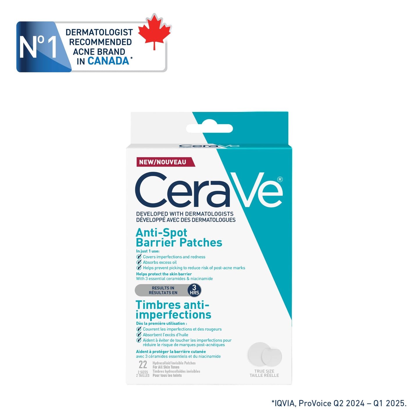 CeraVe Spot Barrier Patches, Hydrocolloid Acne Spot Patch with Niacinamide & 3 Essential Ceramides, Invisible on All Skin Tones, for Acne-Prone & Sensitive Skin, 22 count 🍁 All In One Marketplace Canada