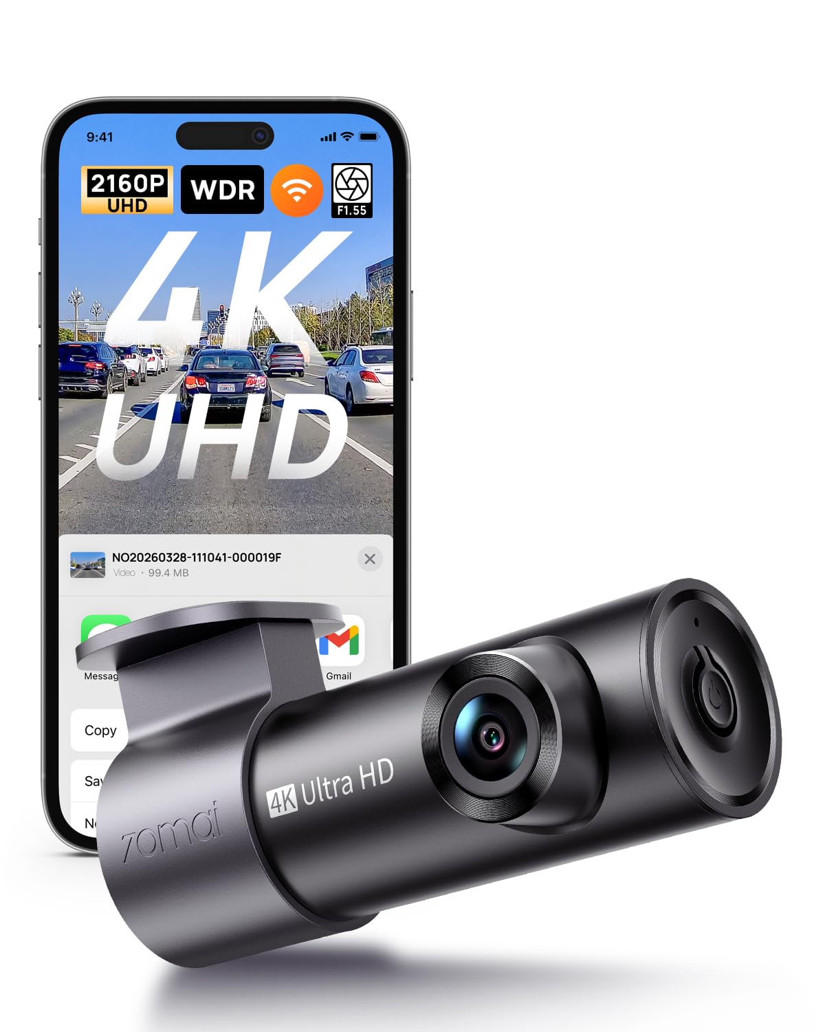 70mai 4K Front Dash Cam Built in WiFi, Smart Dash Camera for Cars, WDR, Night Vision, iOS/Android Mobile App, WDR, Night Vision, Loop Recording, Parking Monitor, Time-Lapse (M310 Plus 4K) (2160P) 🍁 All In One Marketplace Canada
