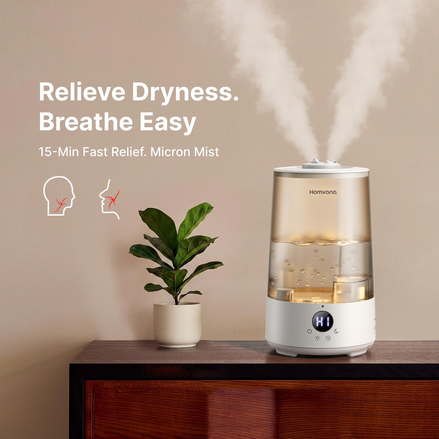 Homvana Humidifiers for Bedroom Home, 3.6 L Cool Mist Top-Fill 34H Super Long Time, Quiet 16dB, Baby Humidifier, Oil Diffuser Large, Plants, Nursery, Office BPA FREE, 7 Color Light (Grey) 🍁 All In One Marketplace Canada