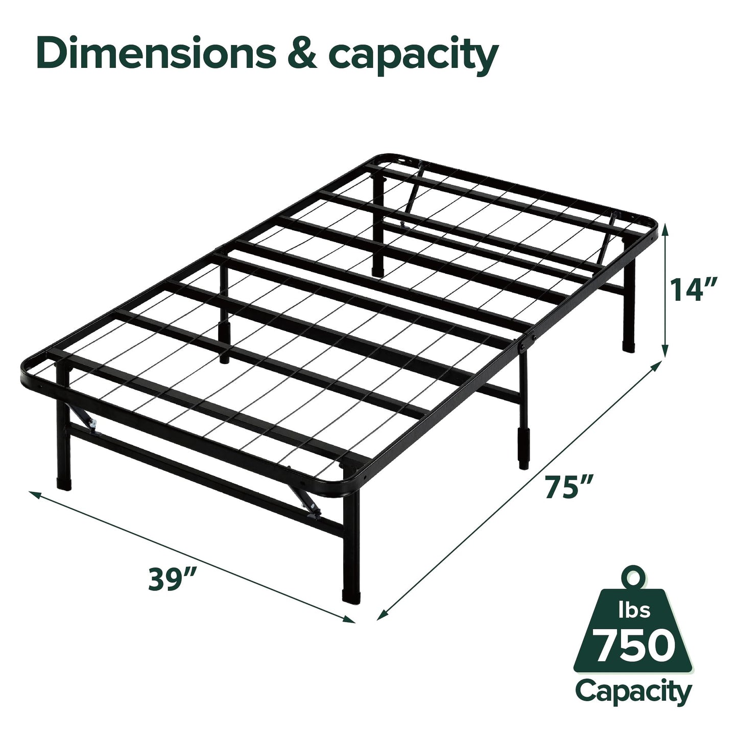ZINUS SmartBase Tool-Free Assembly Mattress Foundation / 14 Inch Metal Platform Bed Frame/No Box Spring Needed/Sturdy Steel Frame/Underbed Storage, Black, Twin, Regular 🍁 All In One Marketplace Canada