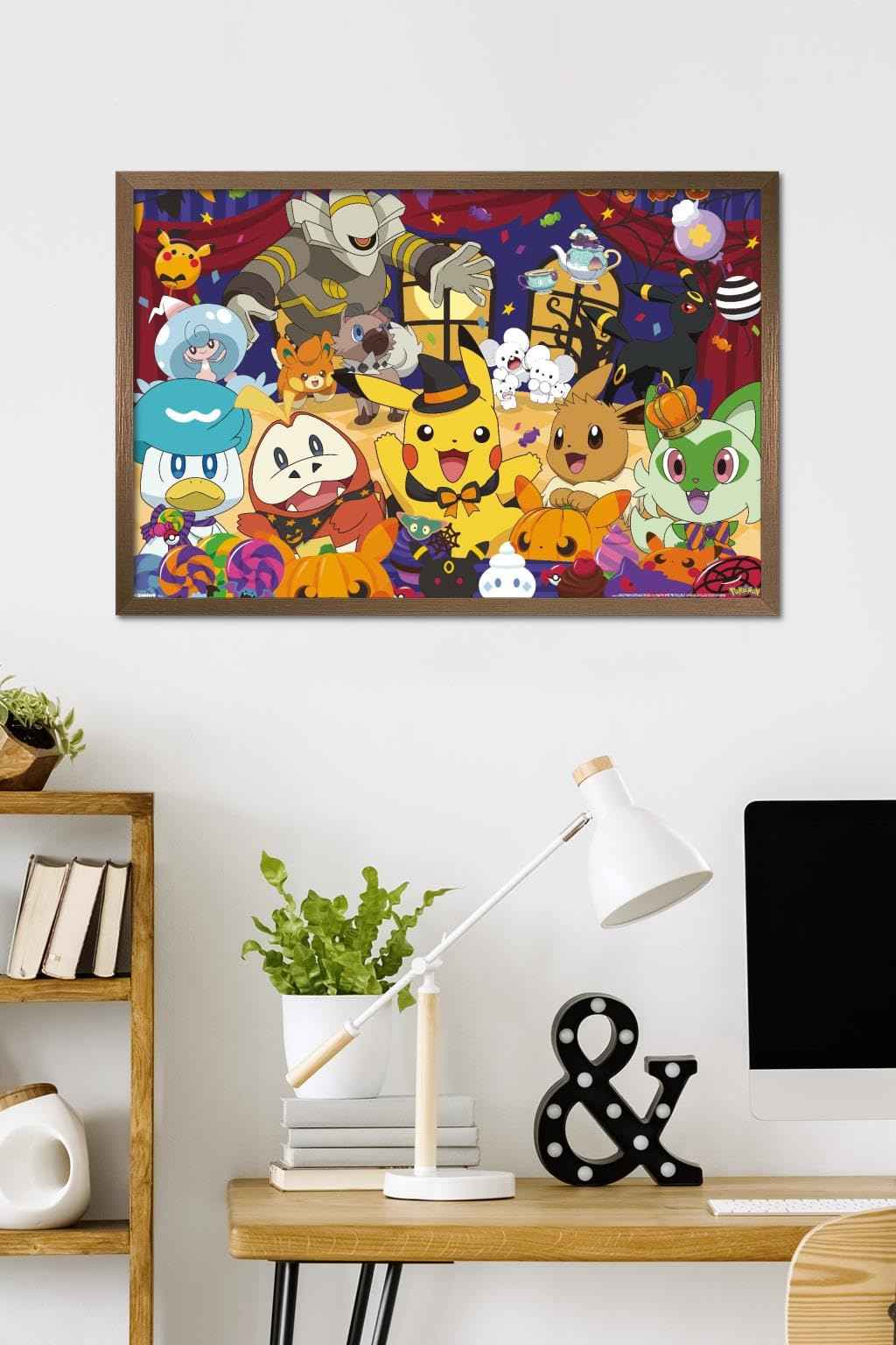 Pokémon: Halloween Party- Group Wall Poster, 34L" x 22.4W", Bronze Framed Version