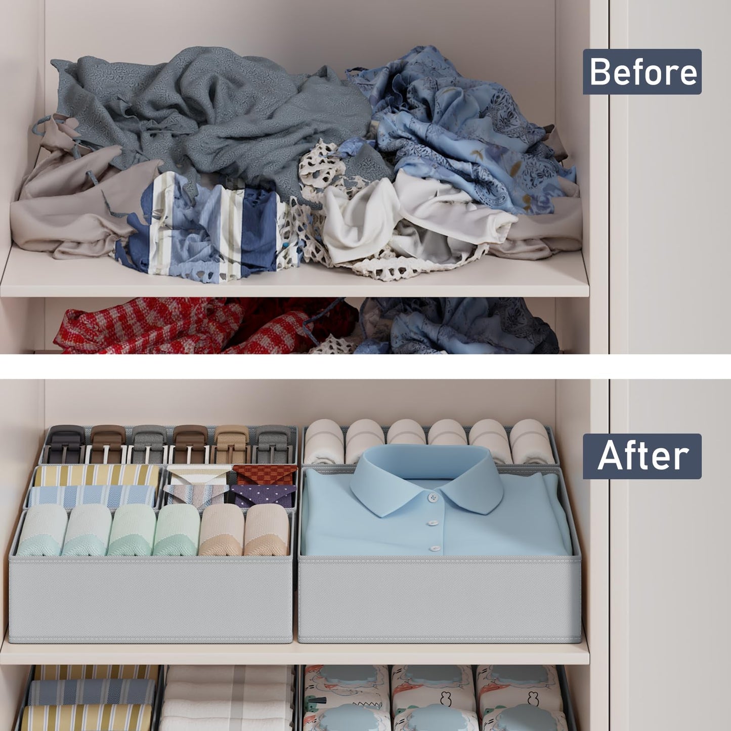 DIMJ Drawer Organizers Clothes Dresser Organizers - 12 Pack Fabric Closet Dividers Storage Organization, Foldable Nursery Bedroom Bins for Baby Clothing, Underwear, Socks, Bra, Ties (Grey) 🍁 All In One Marketplace Canada