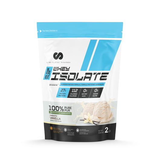 Limitless Pharma Pure Whey Isolate | High Protein Whey Isolate Powder | 27g Protein, 6g BCAAs, Sugar Free, Gluten Free, Low Carb, Low Lactose | 30 Servings, 2LB (Vanilla) 🍁 All In One Marketplace Canada