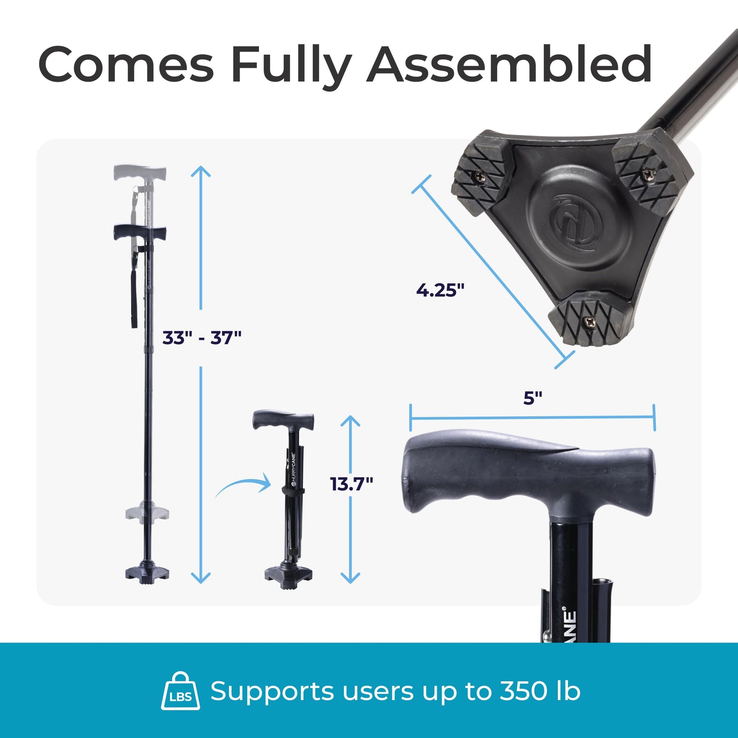 HurryCane Freedom Edition Folding Walking Cane, Black 🍁 All In One Marketplace Canada