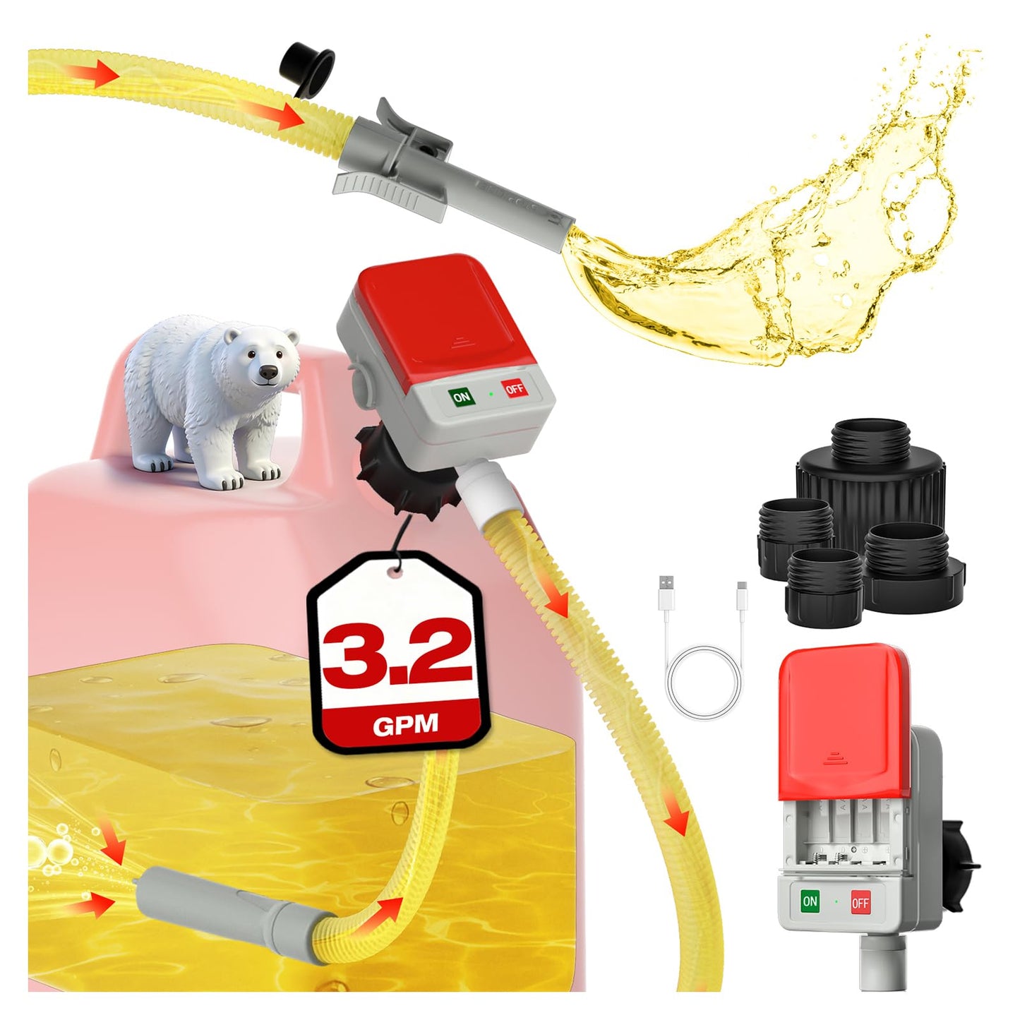 2026 Upgraded Electric Fuel Transfer Pump with Auto-Stop, 3.2 Gallon per Min, USB & Battery Powered, 51" Hose, 4 Gas & Jerry Can Adapters, Leak-Proof Gas Pump for Gasoline, Diesel and Kerosene 🍁 All In One Marketplace Canada