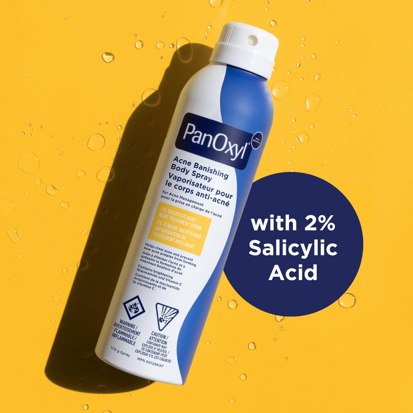 PanOxyl Acne Banishing Body Spray with 2% Salicylic Acid, Pimple Treatment to Help Clear Stubborn Breakouts, 360-Degree Spray Nozzle, Skin-Brightening Niacinamide, Vitamin C, Witch Hazel, Aloe, 170g 🍁 All In One Marketplace Canada